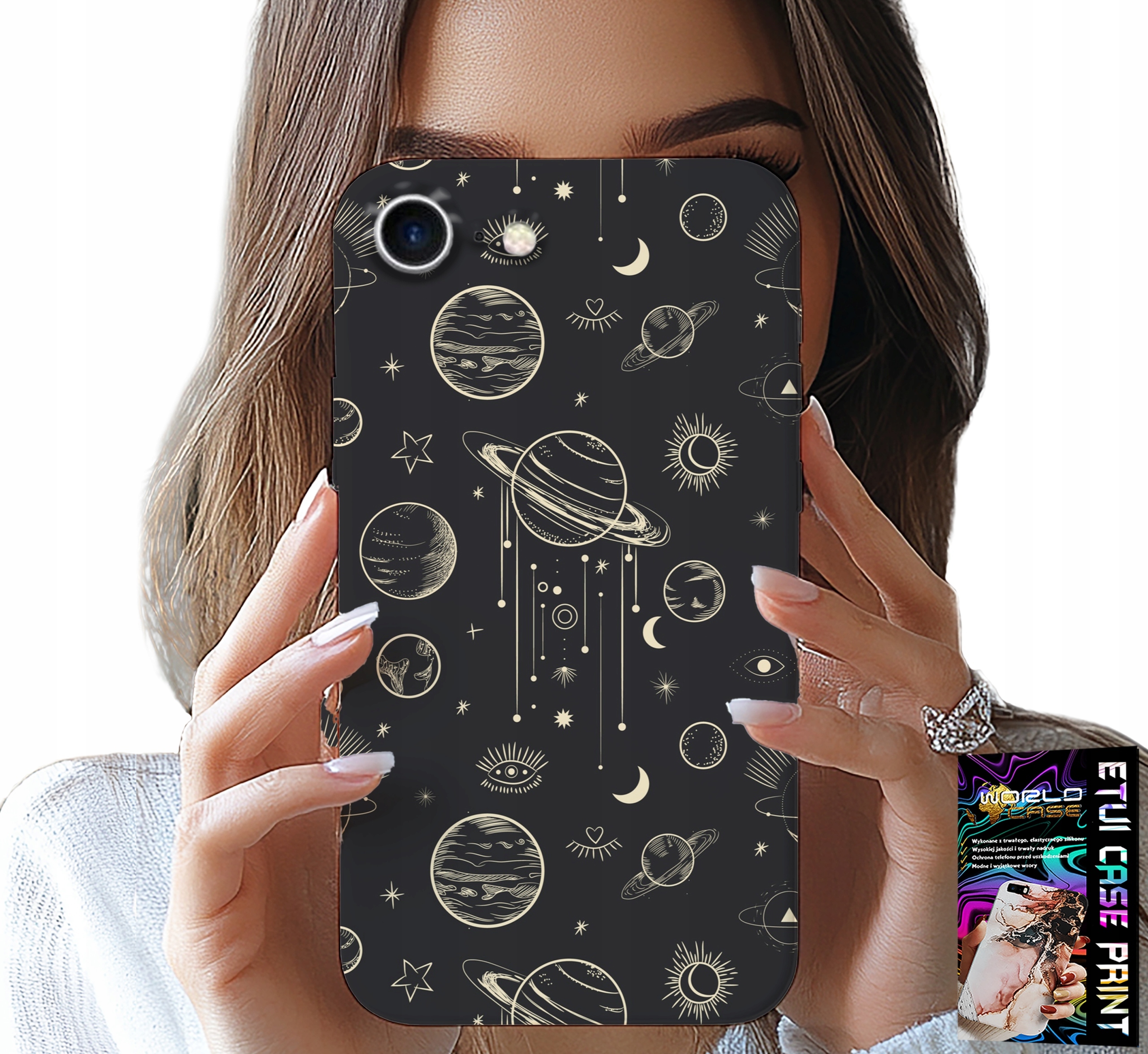 ETUI DO IPHONE 7 / 8 / SE2 - KOSMOS PLANETY GWIAZDY KSIĘŻYC + SZKŁO