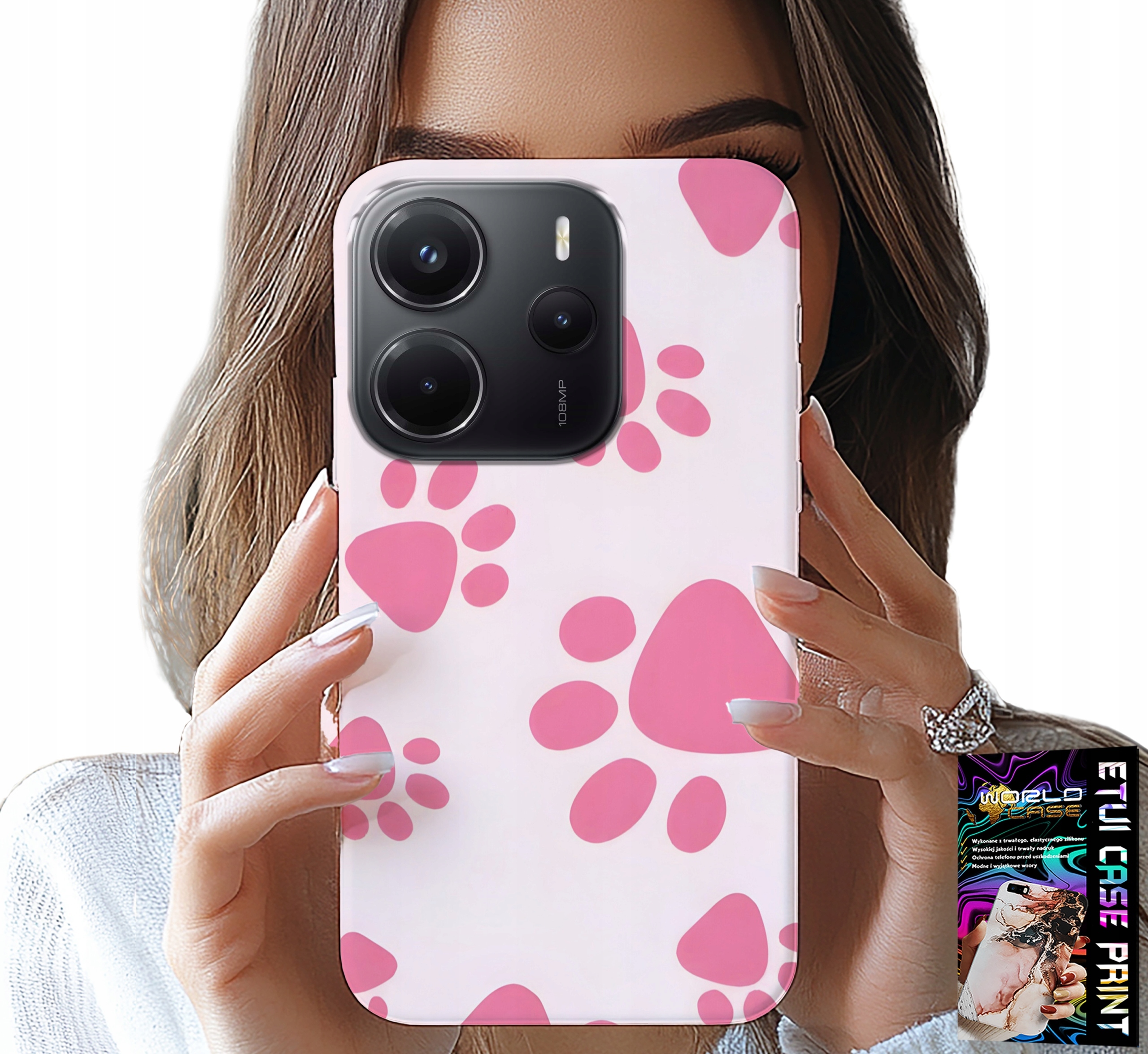 ETUI DO XIAOMI NOTE 14 4G - RÓŻOWE PSIE ŁAPKI, PLECKI, OBUDOWA CASE