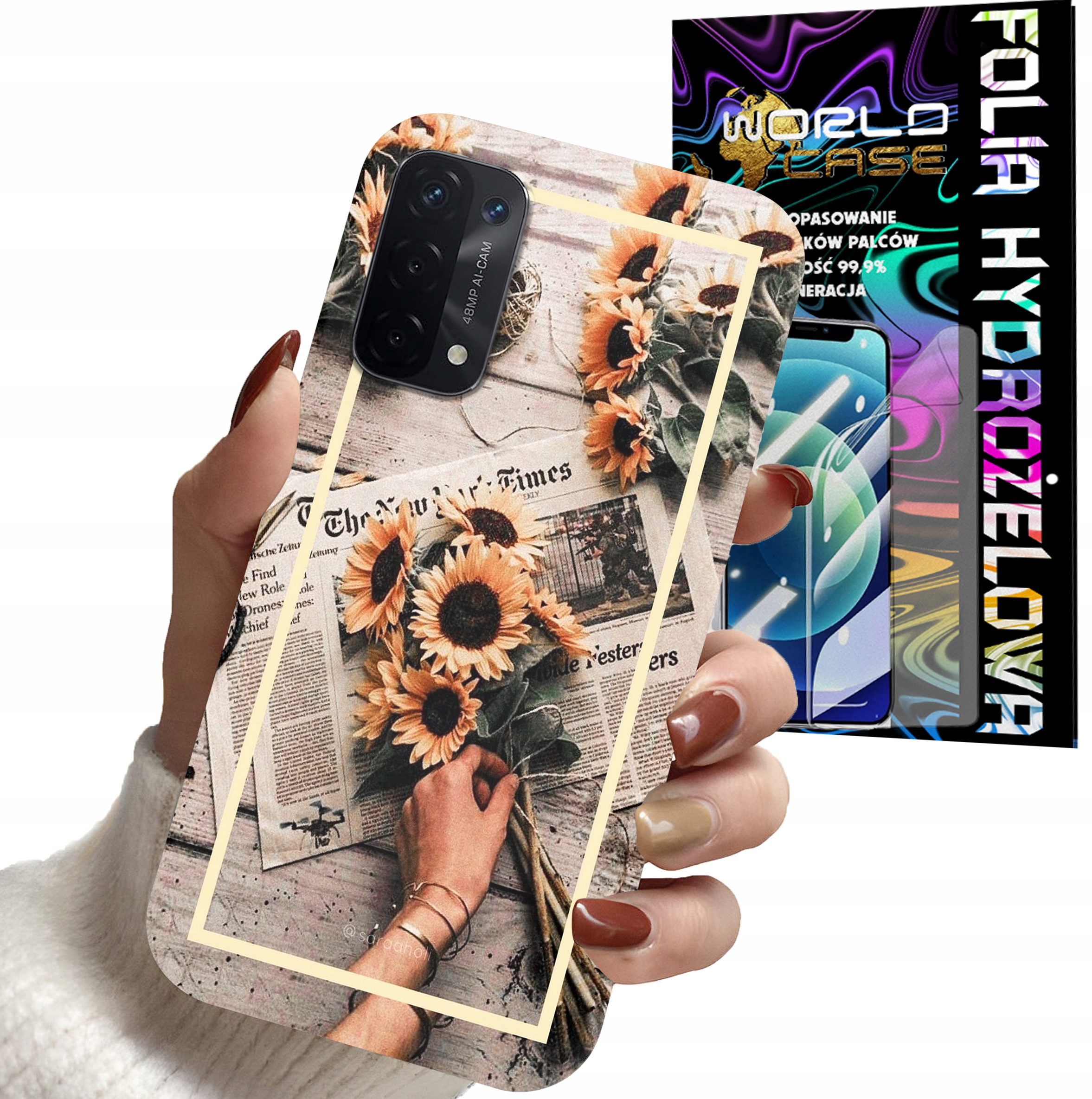 ETUI DO OPPO A54 5G A74 5G - SŁONECZNIK KWIATY DLA KOBIET PLECKI + FOLIA