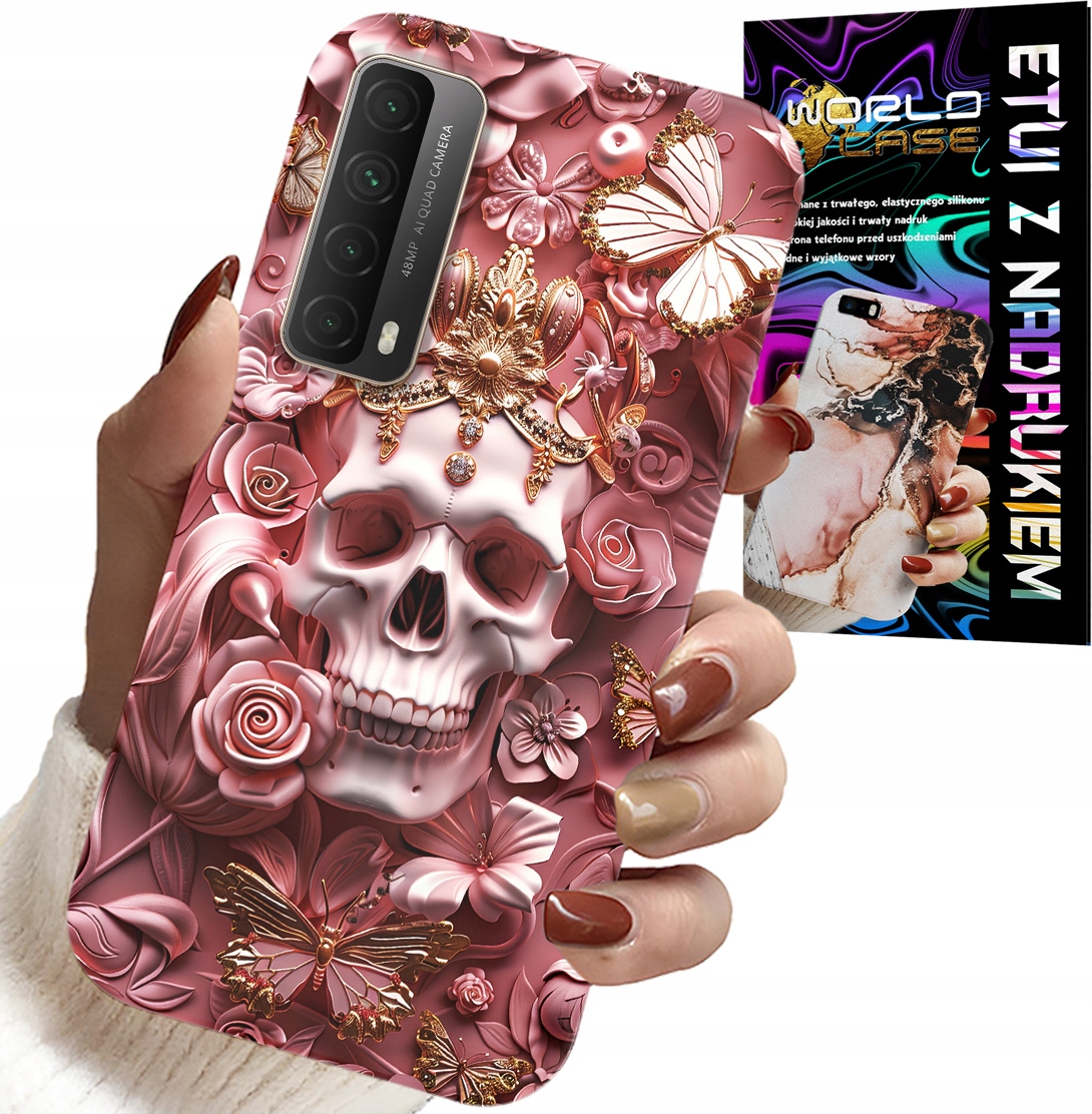 ETUI DO HUAWEI P SMART 2021 - KOBIECE, MODNE WZORY, CZASZKA W RÓŻE