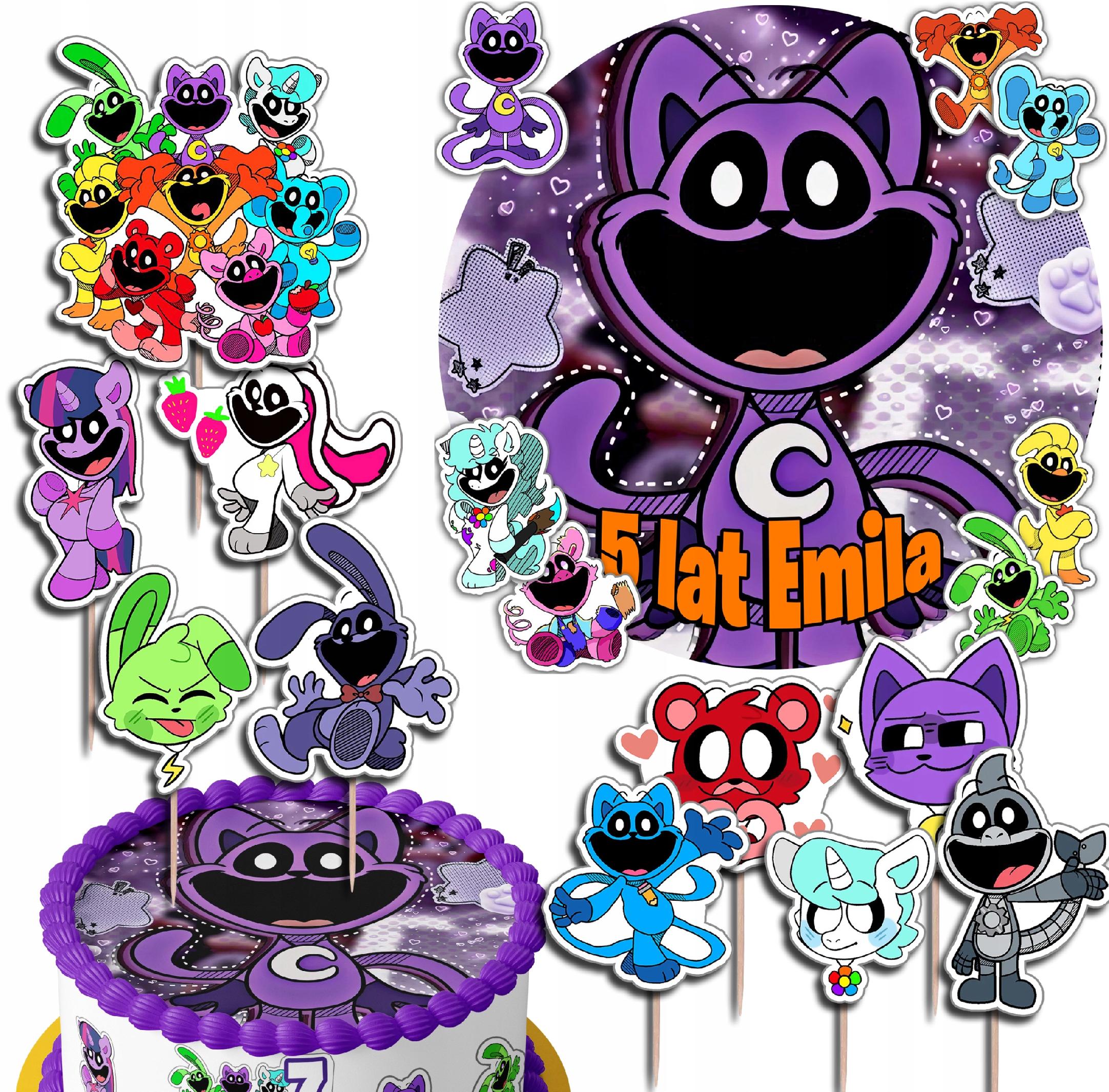 ZESTAW OPŁATEK NA TORT 20CM + TOPPERY - CATNAP SMILING CRI + IMIĘ 15CM 18CM