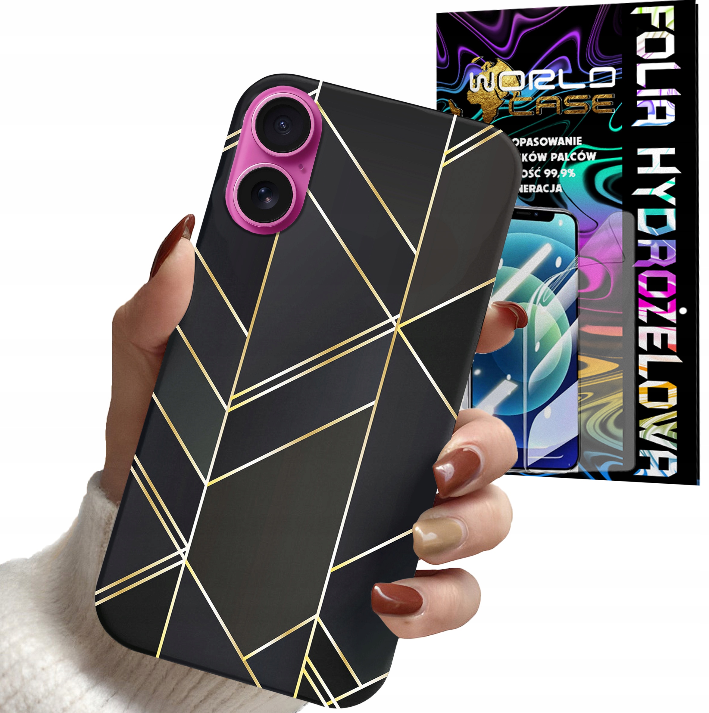 ETUI CASE DO IPHONE 16 PLUS - MARMUREK GEOMETRYCZNE WZORY DLA KOBIE + FOLIA
