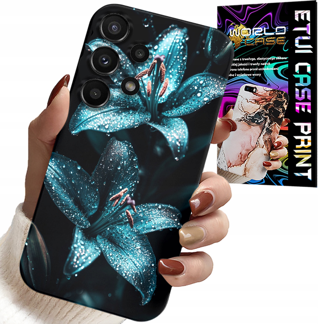 ETUI DO SAMSUNG GALAXY A32 5G - TURKUSOWE LILIE KWIATY OBUDOWA + SZKŁO