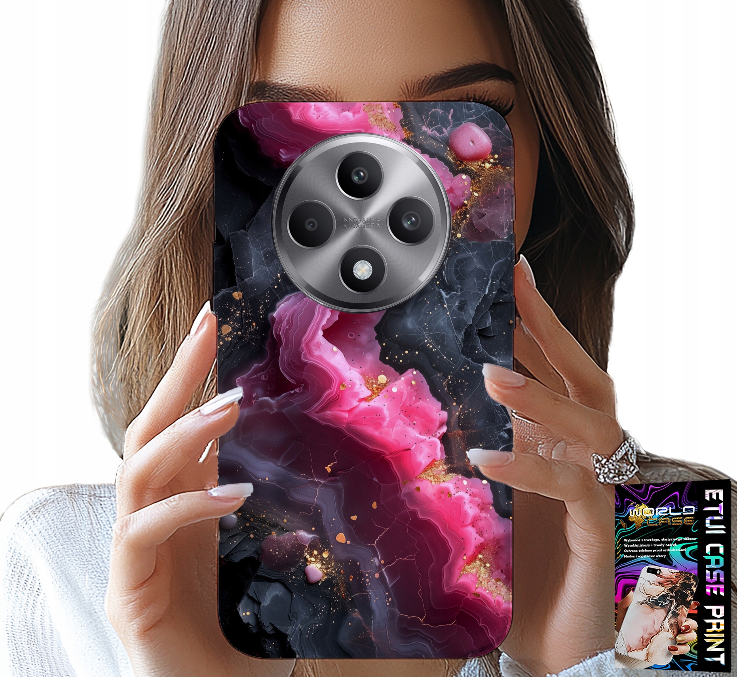 ETUI DO OPPO RENO12 F / 12FS 5G - RÓŻOWY MARMUREK PLECKI, MODNE WZORY