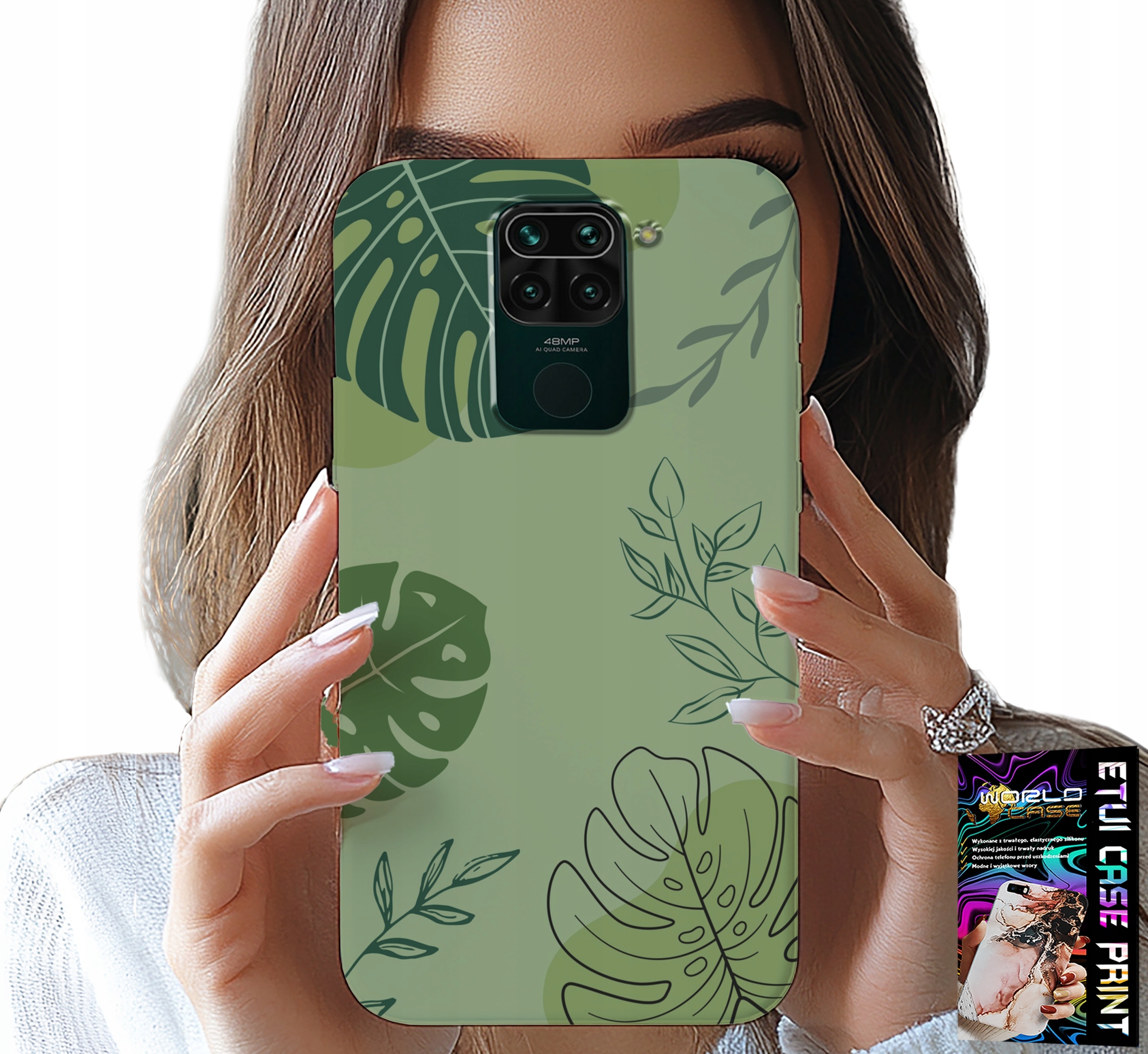 ETUI DO XIAOMI NOTE 9 - ZIELONE LIŚCIE ROŚLINNE WZORY PLECKI