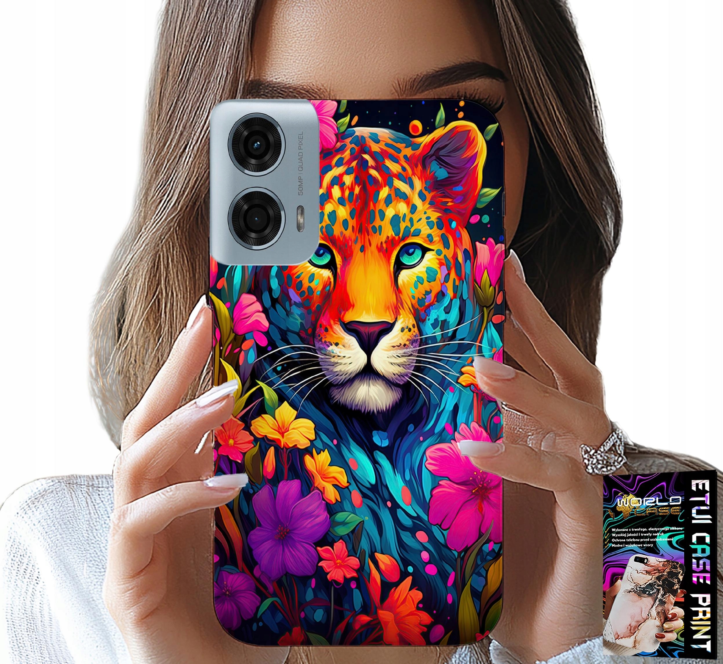 ETUI DO MOTOROLA G24 / G04 - KWIECISTE WZORY TYGRYS TYGRYSEK + FOLIA