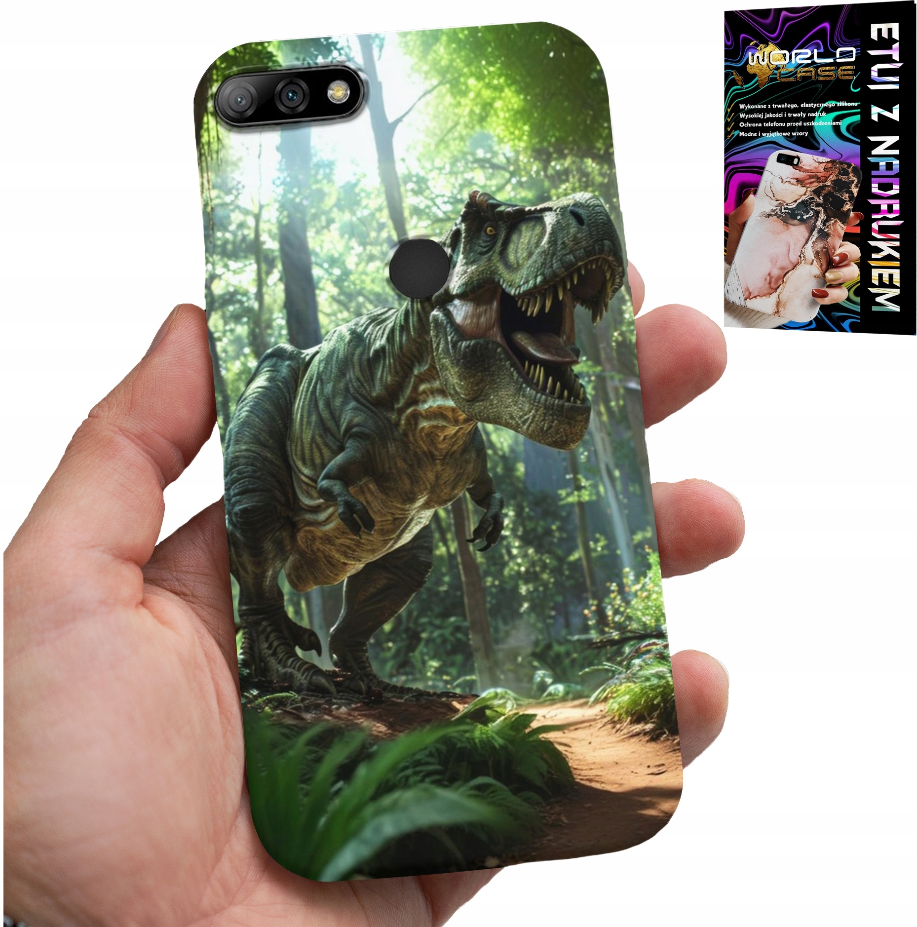 ETUI DO HUAWEI Y7 2018 - DINO DINOZAUR TYRANOZAUR CASE + SZKŁO