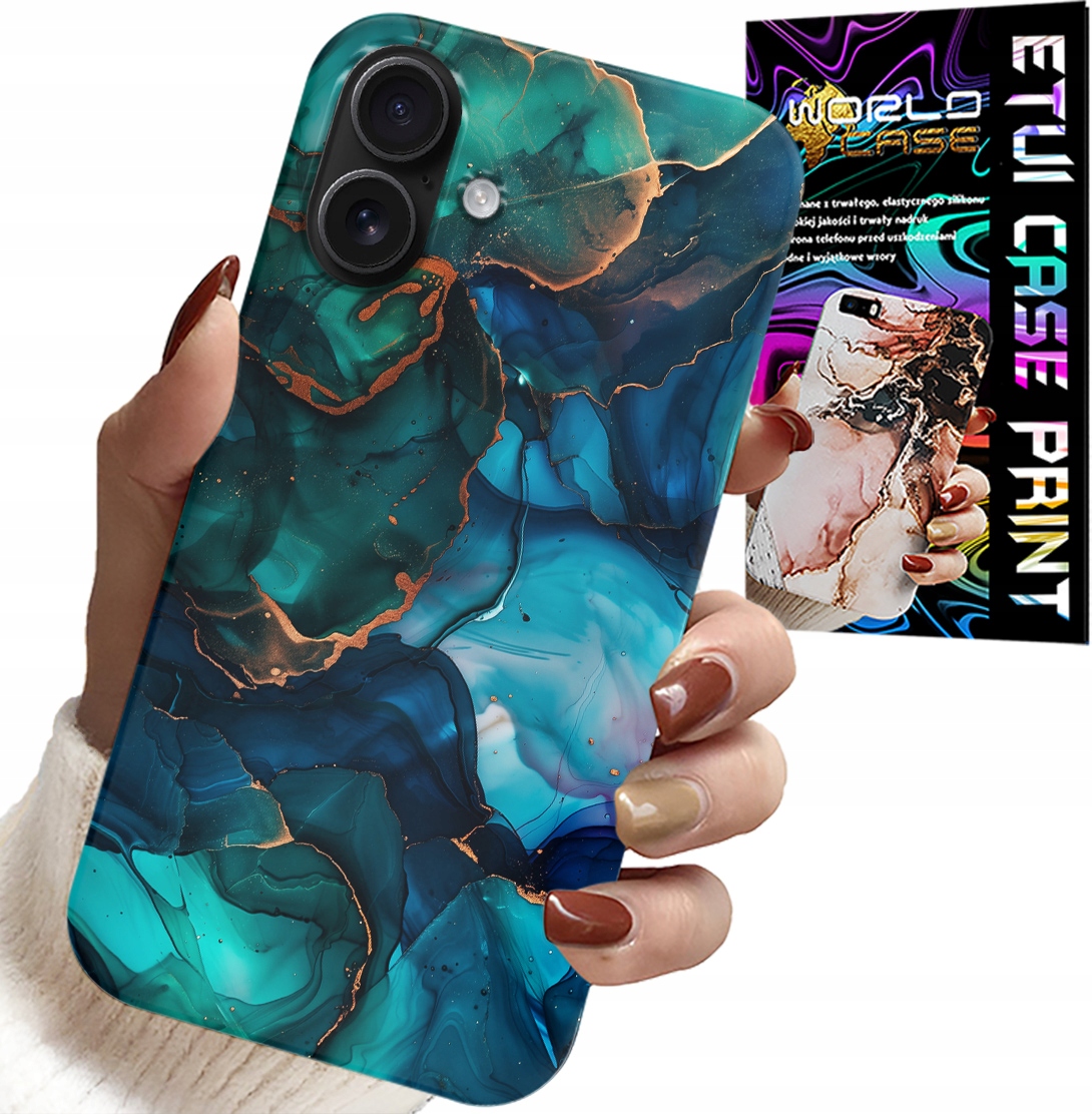 ETUI DO IPHONE 16 - NIEBIESKO ZIELONY MARMUREK PLECKI WZORY