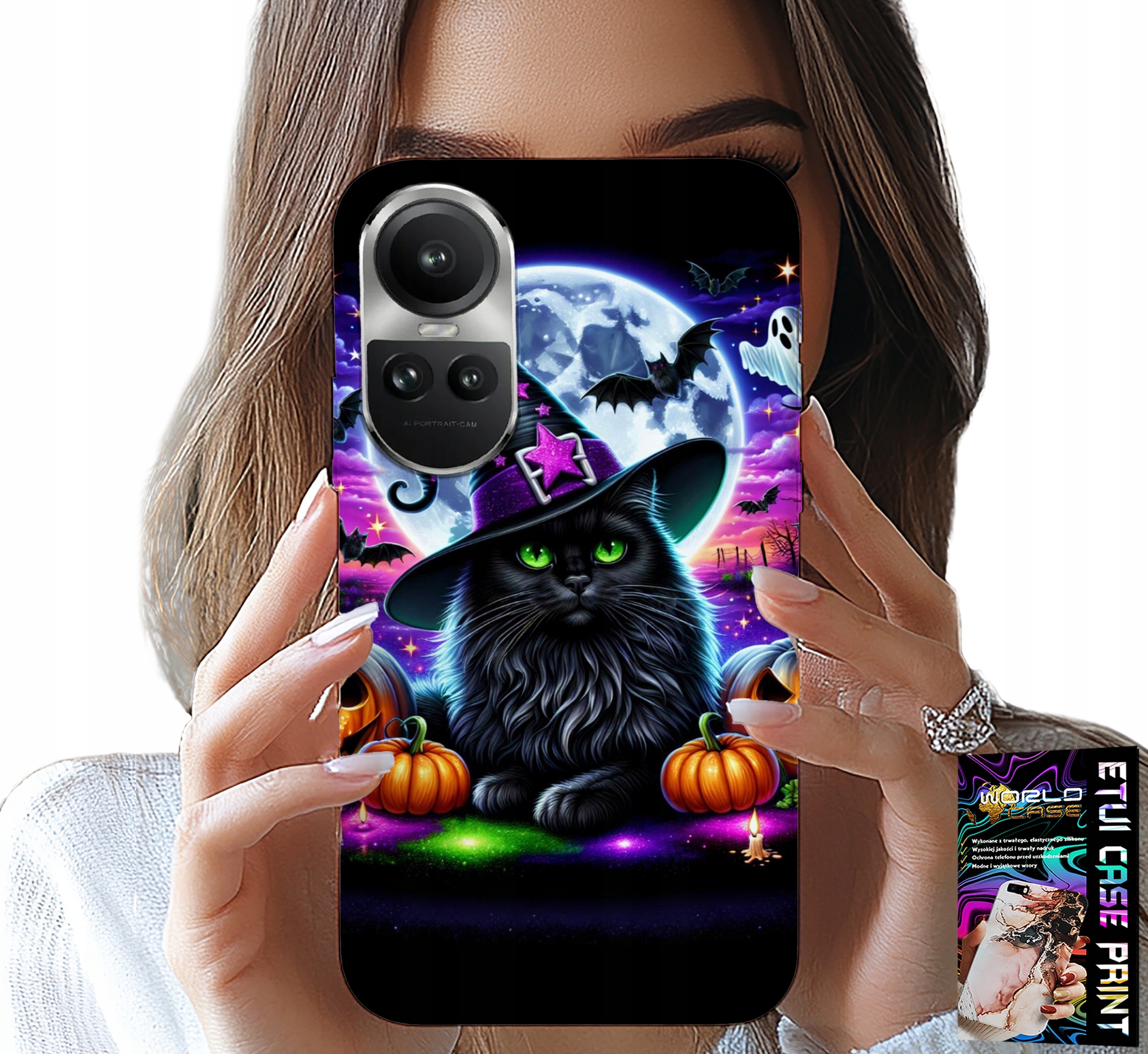 ETUI DO OPPO RENO10 PRO 5G - CZARNY KOTEK HALLOWEEN SALEM DYNIA WZORY
