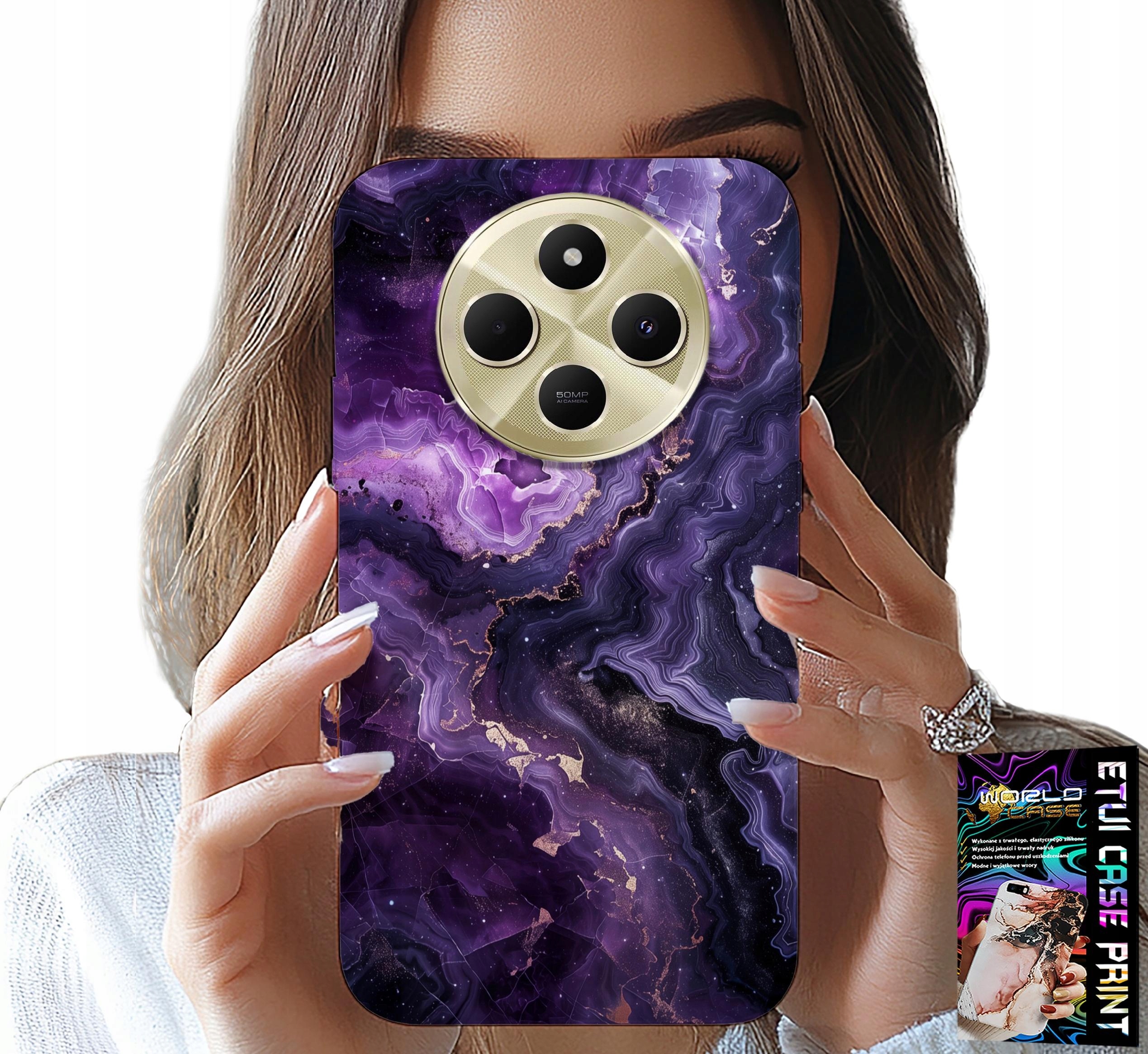 ETUI DO XIAOMI REDMI 14C 4G - FIOLETOWY MARMUREK MODNE KOBIECE + SZKŁO