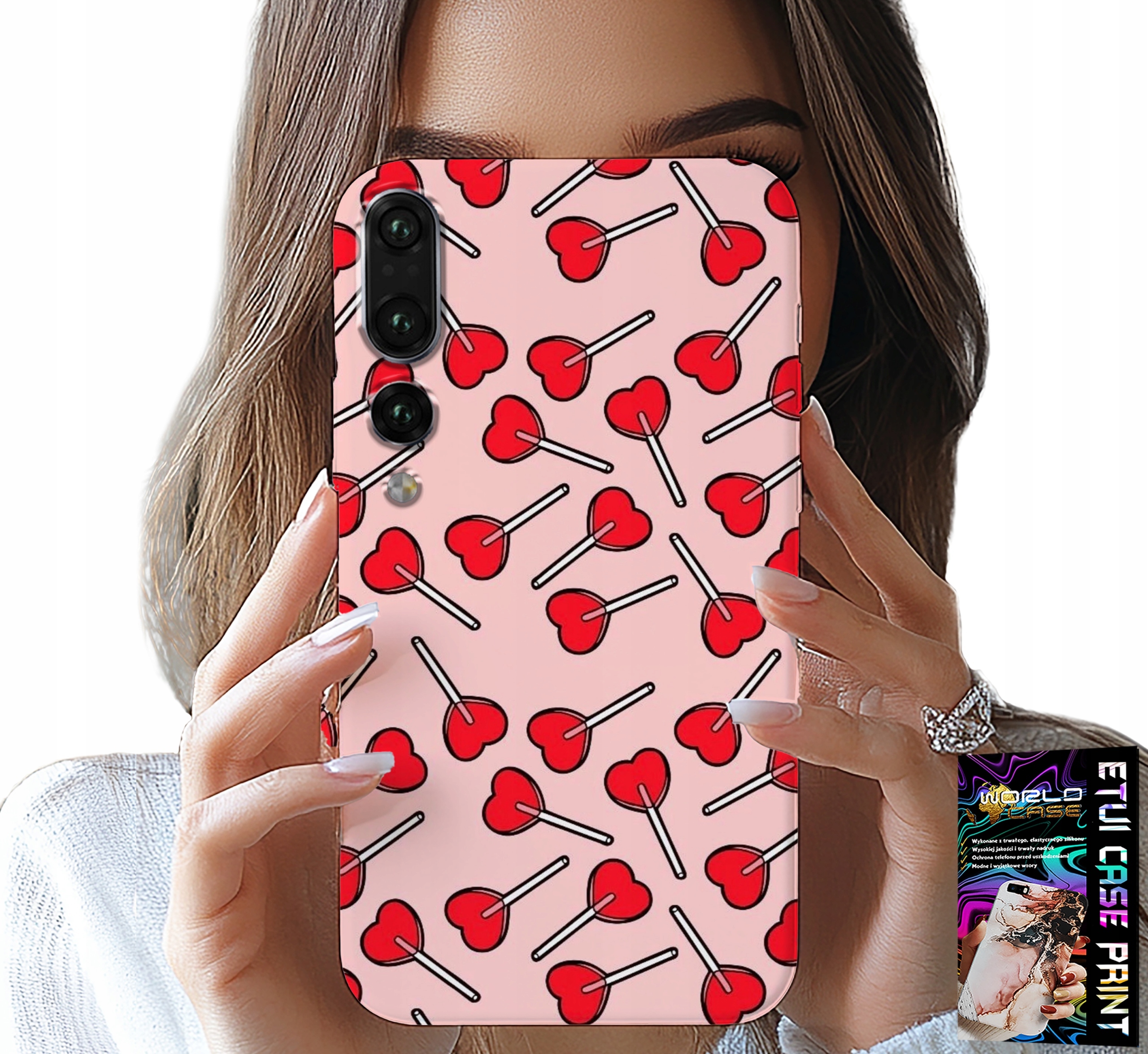 ETUI DO HUAWEI P20 PLUS - KOBIECE, MODNE WZORY LIZAKI W SERCA CASE