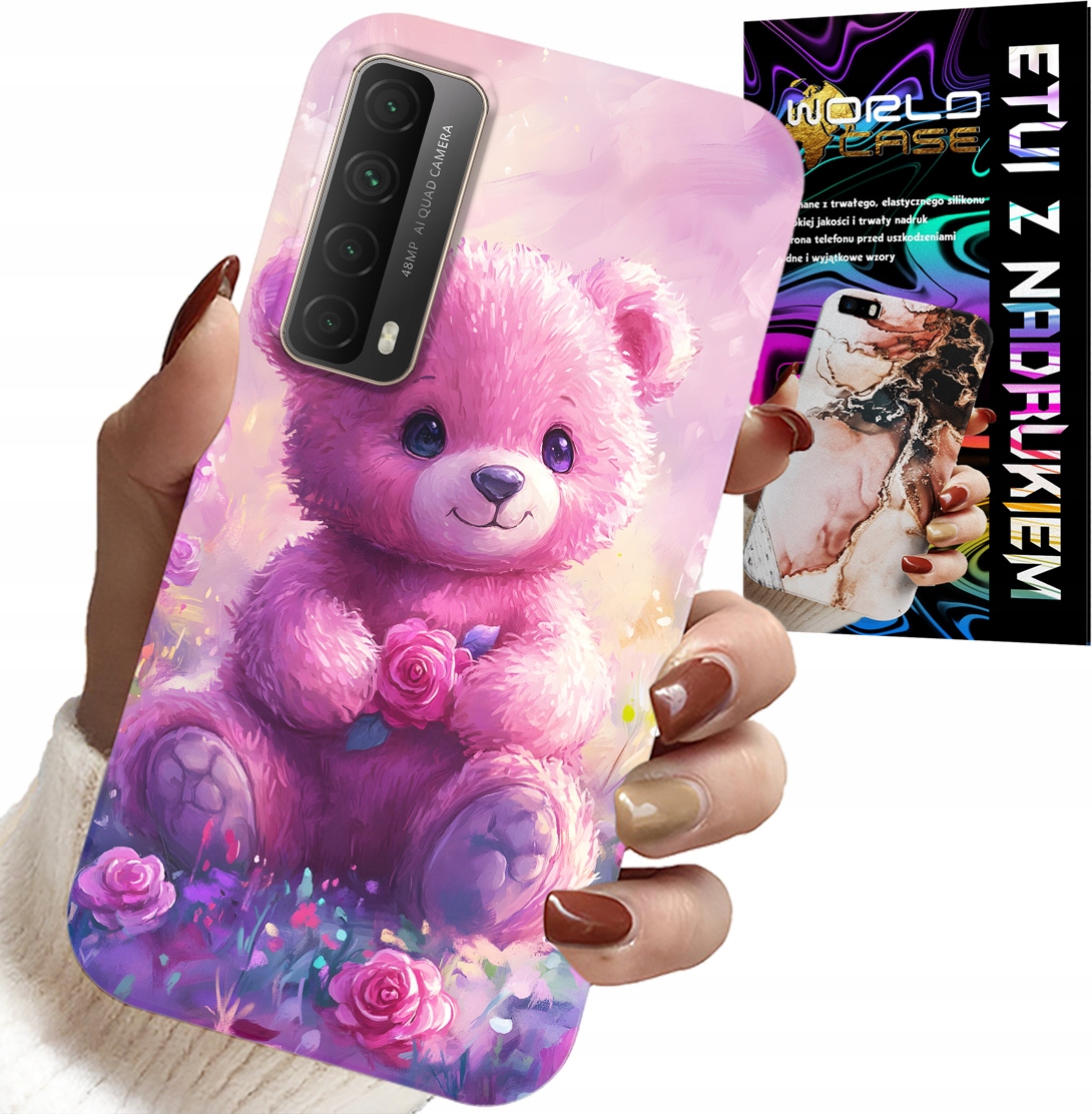 ETUI DO HUAWEI P SMART 2021 - SŁODKI MIŚ NA RÓŻOWYM TLE, CASE + SZKŁO