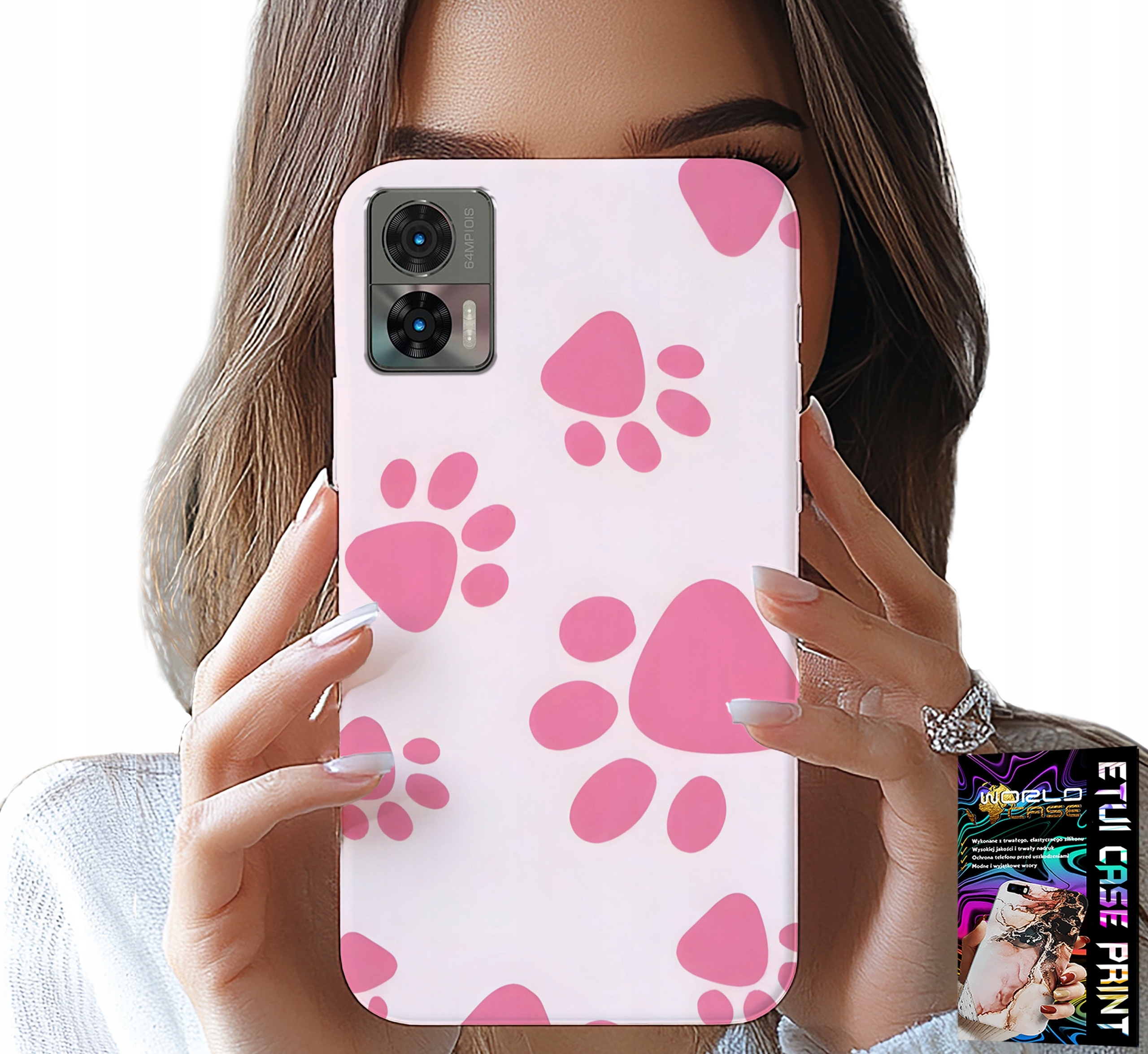 ETUI DO MOTOROLA EDGE 30 NEO - RÓŻOWE PSIE ŁAPKI, PLECKI, OBUDOWA CASE