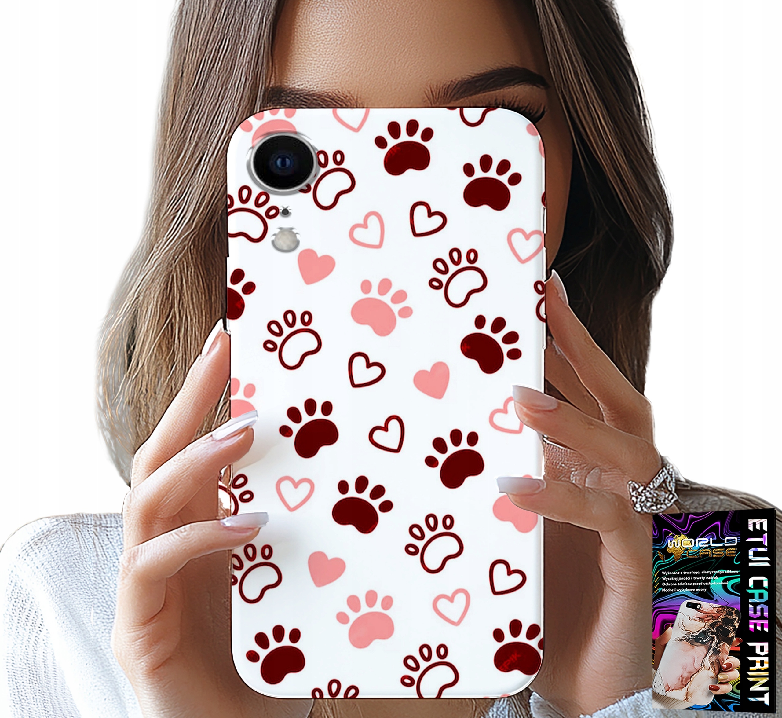 ETUI DO IPHONE XR - PSIE ŁAPKI NA BIAŁYM TLE, PIES, KOT, MIŚ