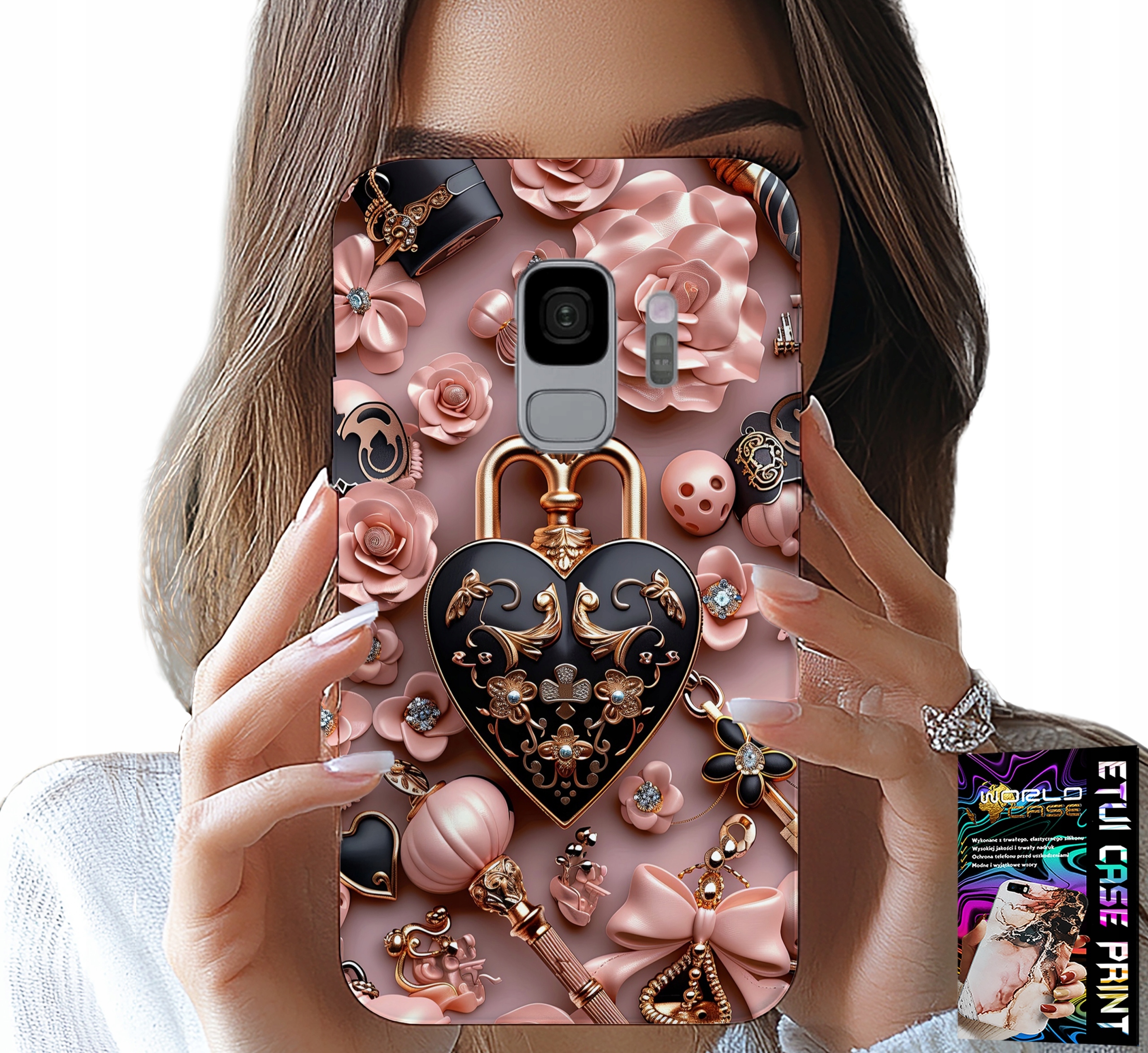 ETUI DO SAMSUNG GALAXY S9 - KOBIECE WZORY KŁÓDKA SERCE CASE + FOLIA