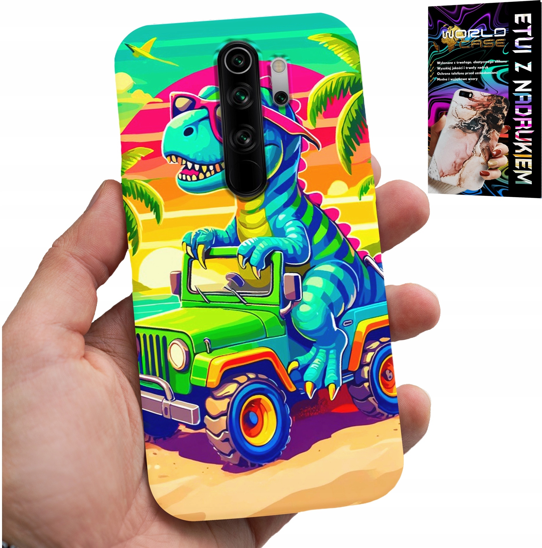 ETUI DO XIAOMI REDMI 9 - DINOZAUR W CIĘŻARÓWCE WZORY DLA DZIECI