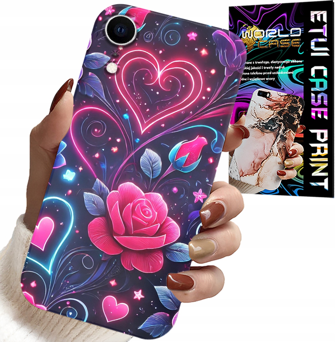 ETUI DO IPHONE XR - SERCE, RÓŻA, NASTOLETNIE CASE + SZKŁO
