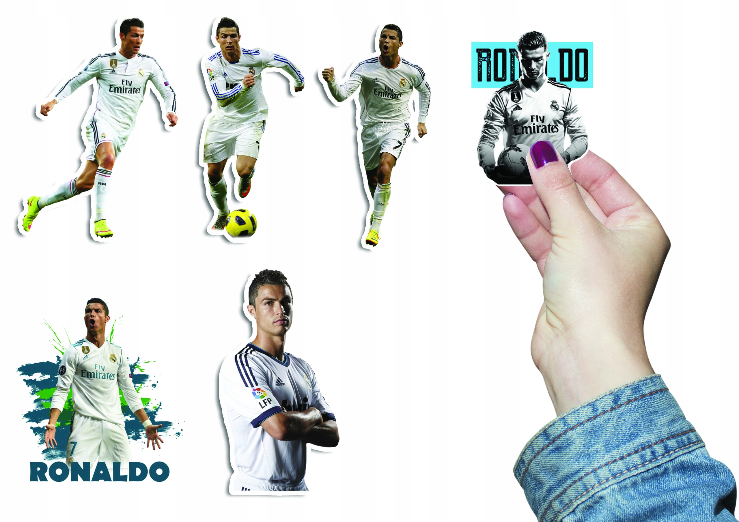 NAKLEJKI NA ZESZYT NALEPKA Z POSTACIAMI RONALDO CR7 PIŁKA WZORY 6 SZT