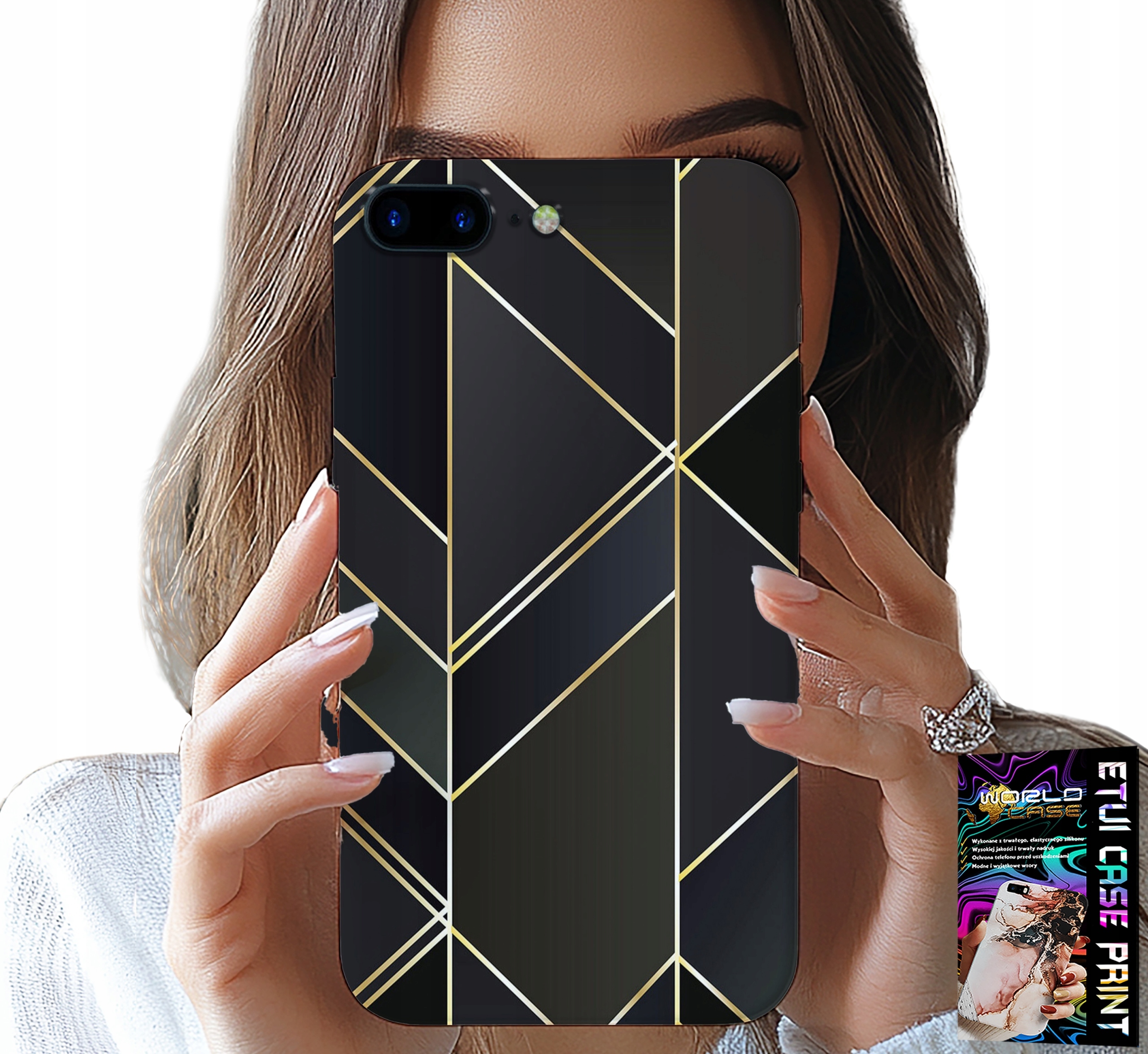 ETUI DO IPHONE ( 7 PLUS ) - ZŁOTE RAMKI, ELEGANCKIE WZORY + SZKŁO