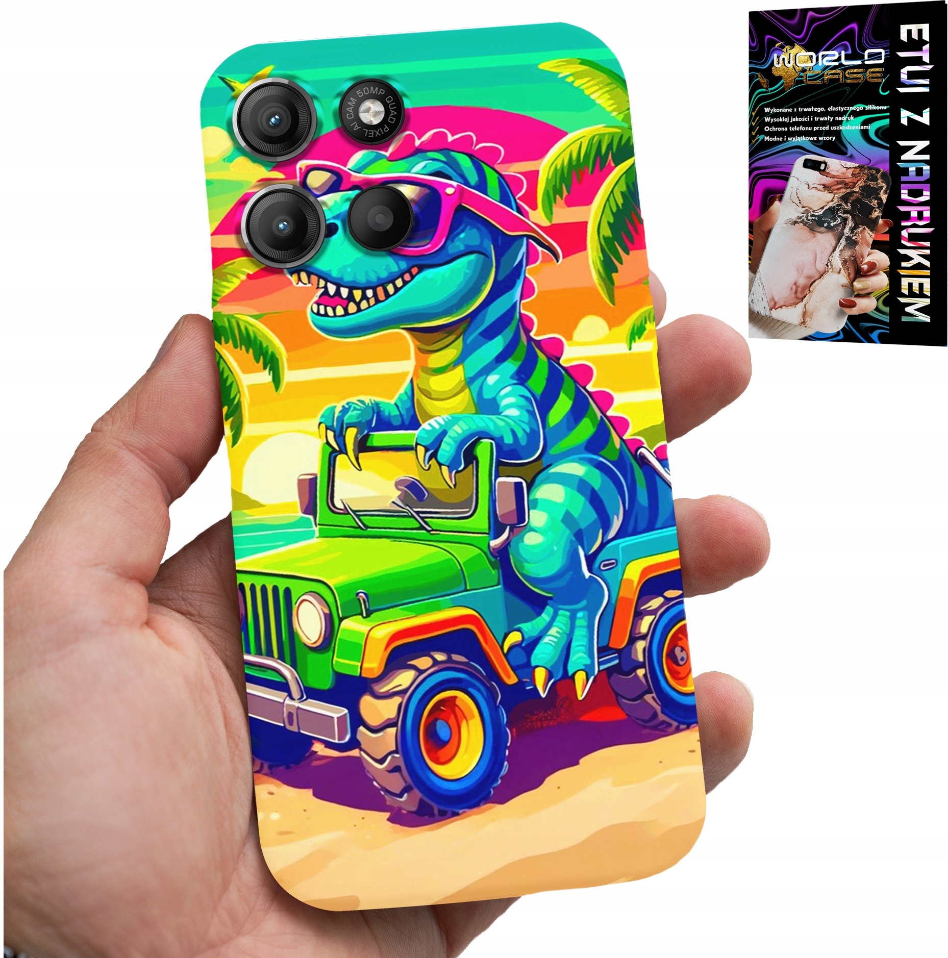 ETUI DO MOTOROLA MOTO G15 - DINOZAUR W CIĘŻARÓWCE WZORY DLA DZIECI