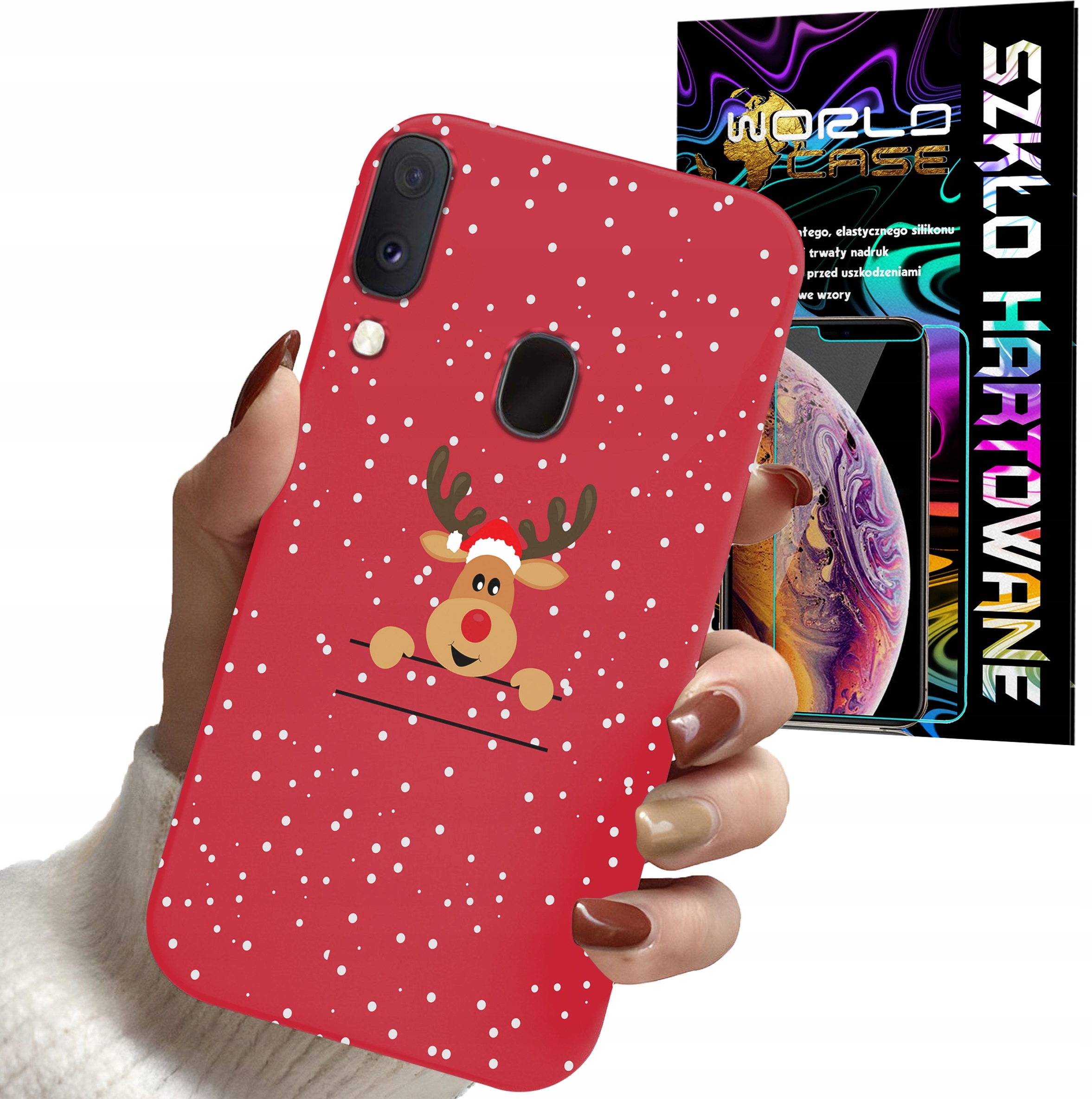 ETUI DO SAMSUNG A40 - ŚWIĄTECZNE WZORY RENIFER MIKOŁAJ + SZKŁO