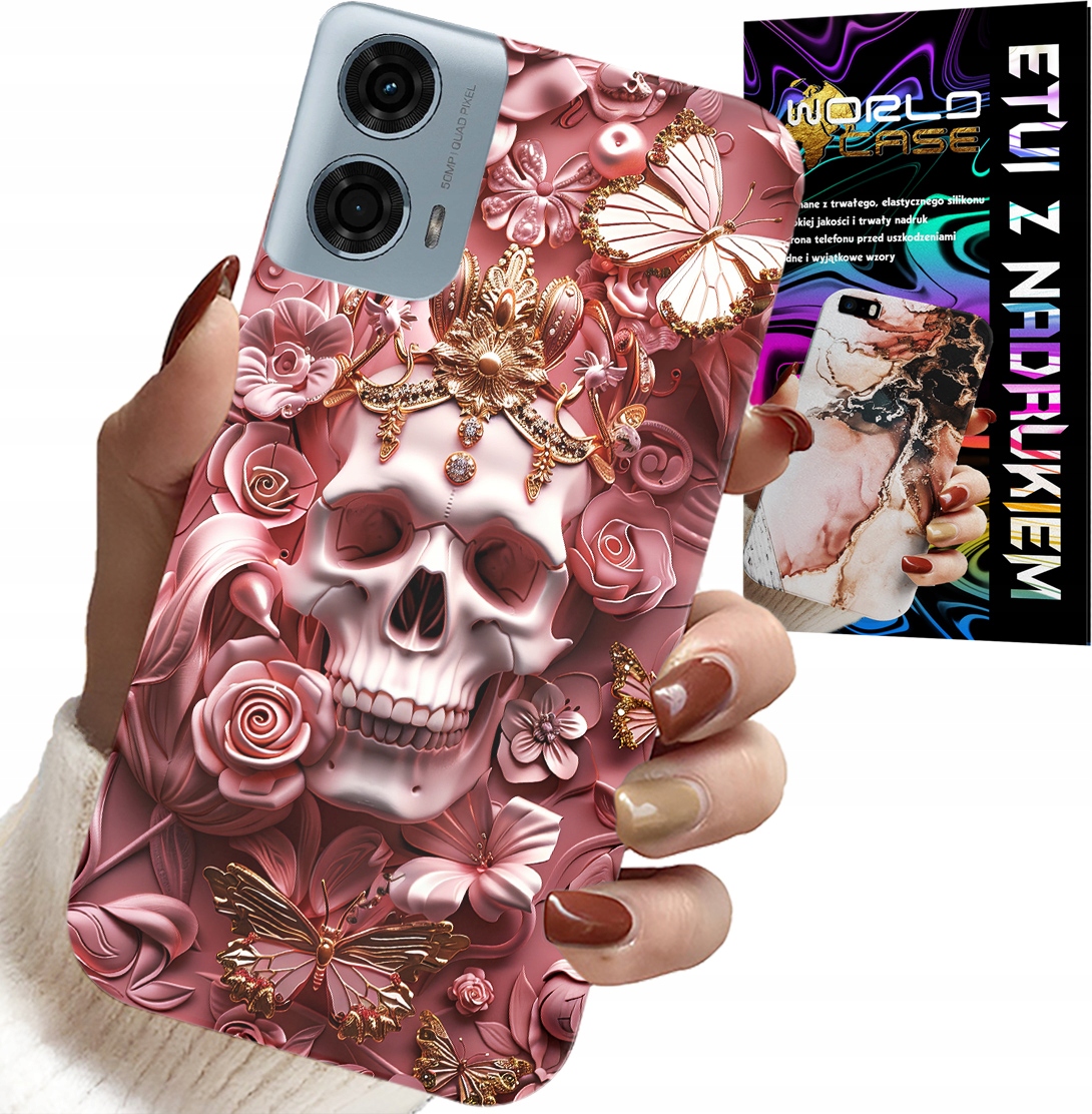 ETUI DO MOTOROLA G24 / G04 - KOBIECE, MODNE WZORY, CZASZKA W RÓŻE