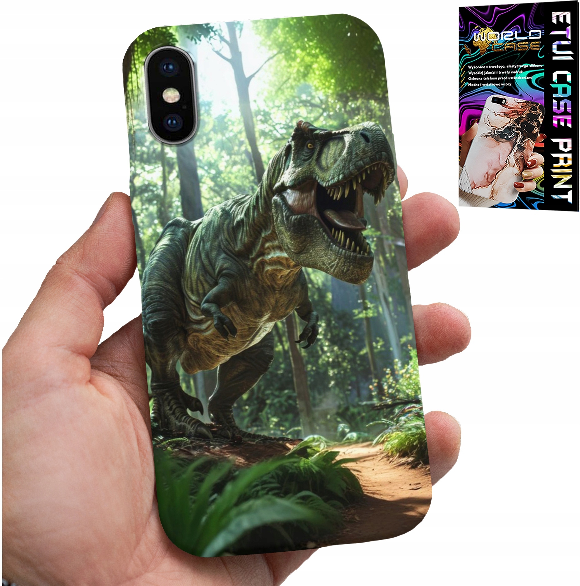 ETUI DO IPHONE X / XS - DINO DINOZAUR TYRANOZAUR CASE + SZKŁO