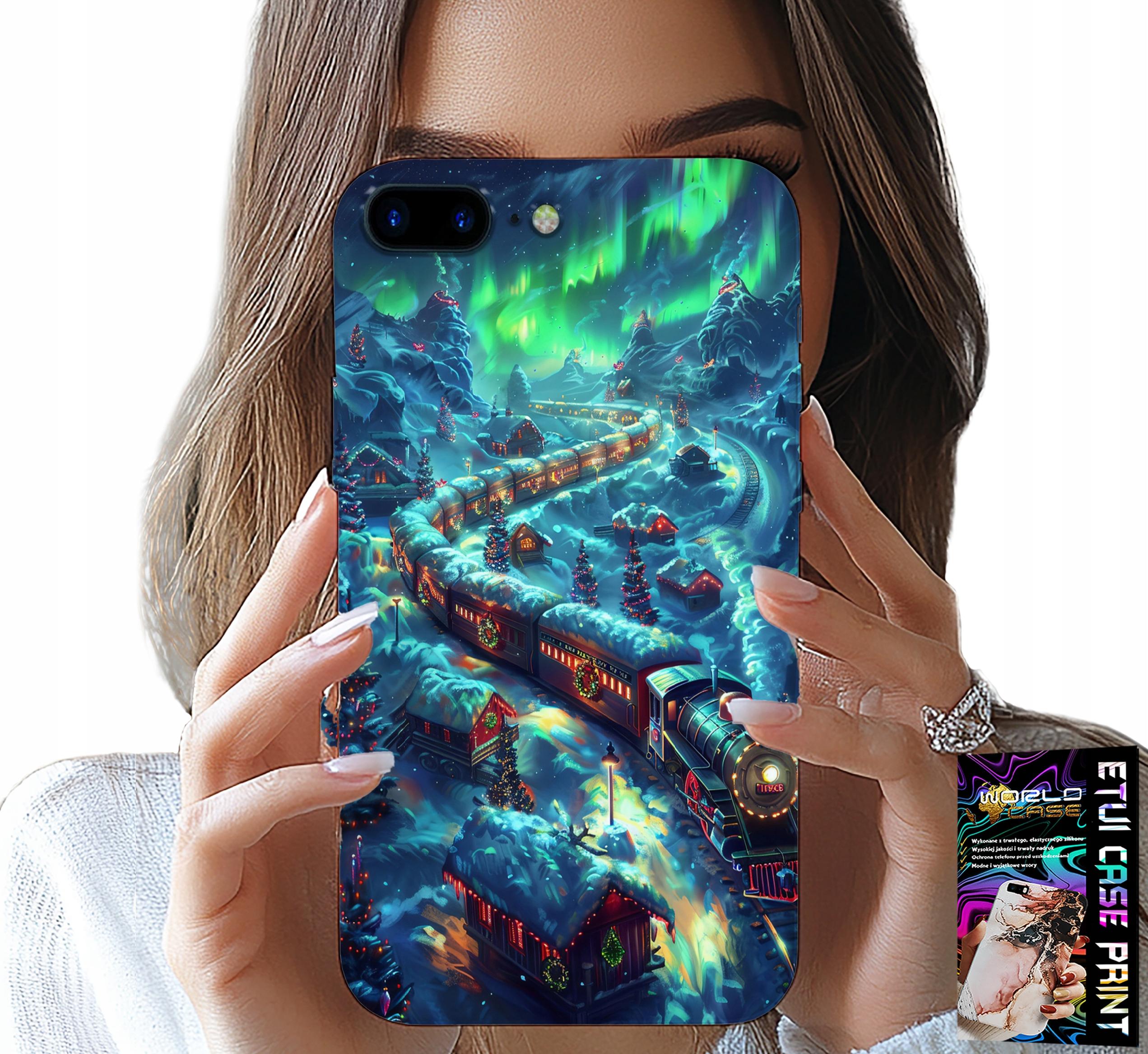 ETUI DO IPHONE ( 7 PLUS ) - POCIĄG, EKSPRES ŚWIĄTECZNY WZORY + SZKŁO