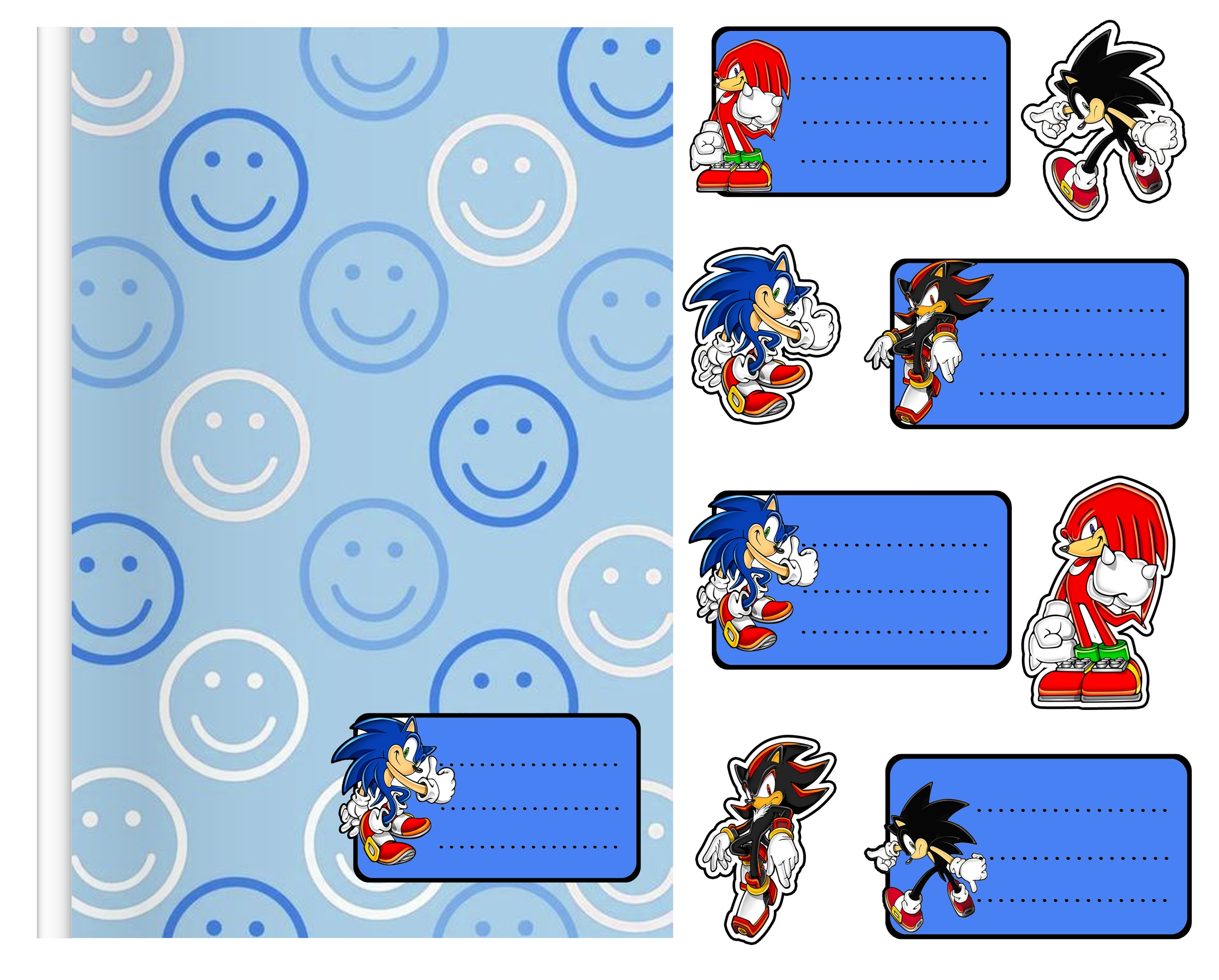 NAKLEJKI NA ZESZYT ZESZYTY NALEPKA 8szt - SONIC WZORY Z GIER + GRATIS