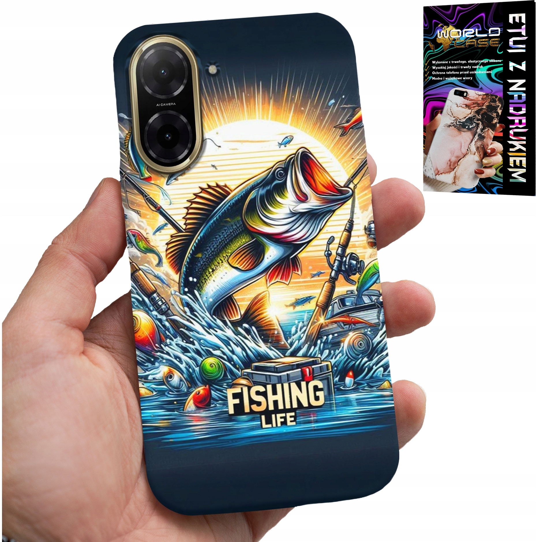 ETUI DO XIAOMI REDMI A5 - WZORY DLA WĘDKARZA, RYBY, DORSZ, ŁOSOŚ