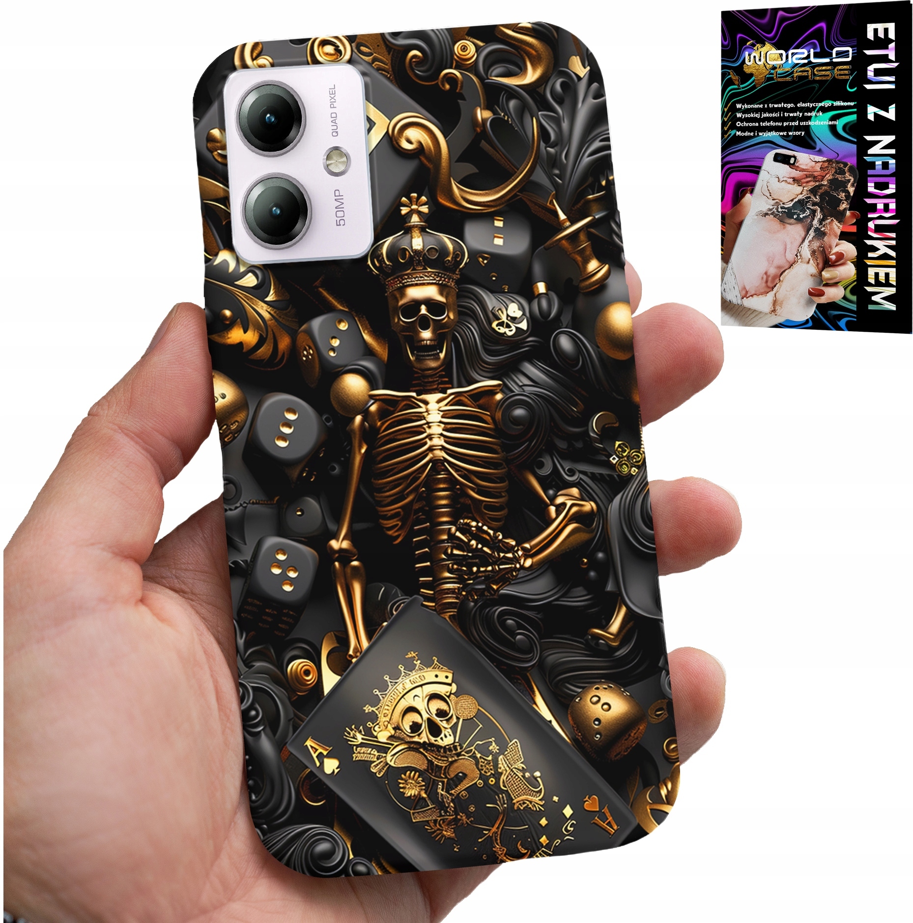 ETUI DO MOTOROLA MOTO G14 - KRÓL POKER KOŚCI AS WZORY DLA MEN +SZKŁO
