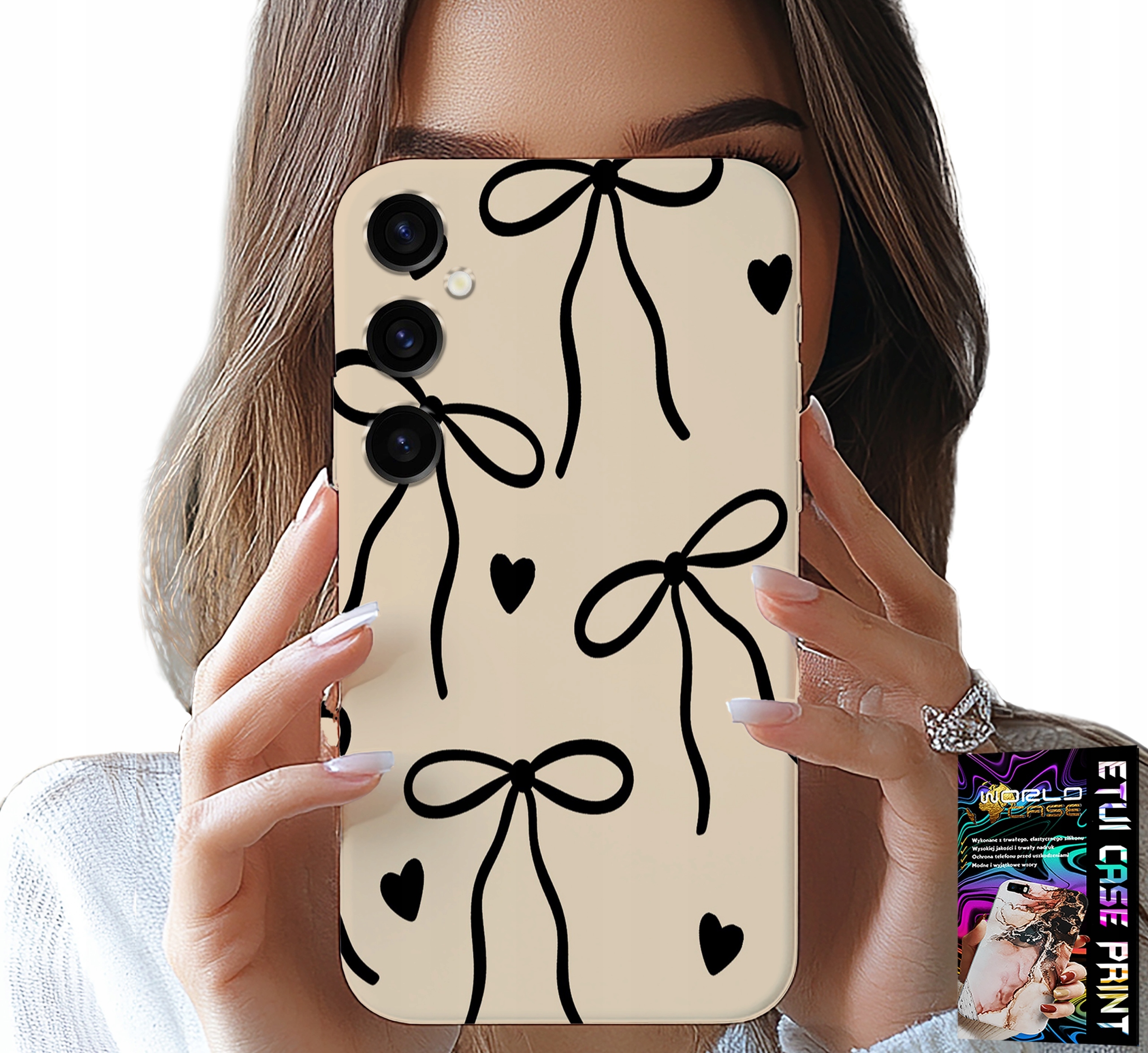 ETUI DO SAMSUNG GALAXY S25 - BEŻOWE KOKARDKI WSTĄŻKA MODNE WZORY