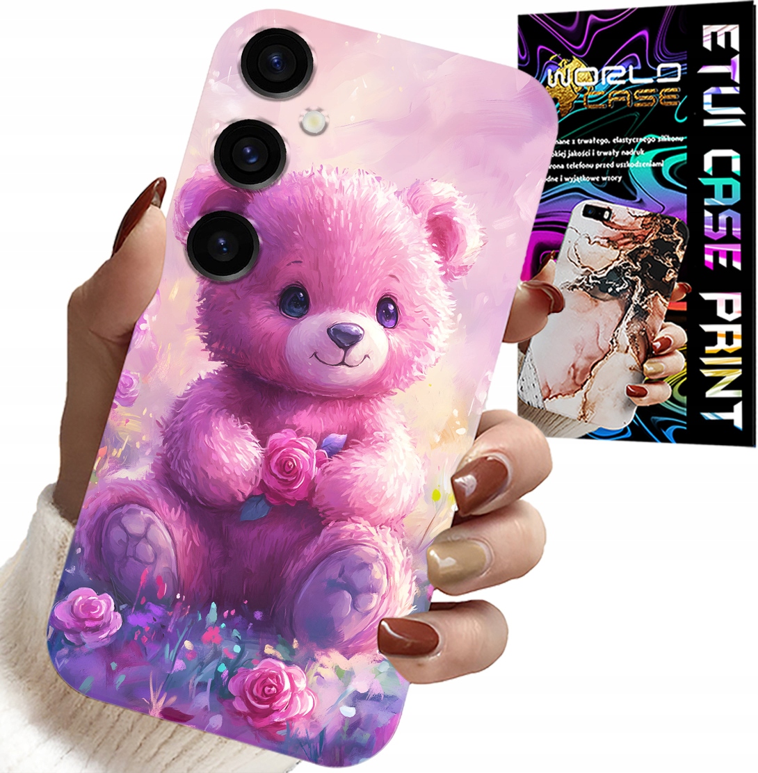 ETUI DO SAMSUNG GALAXY S24 FE - SŁODKI MIŚ NA RÓŻOWYM TLE, CASE + SZKŁO