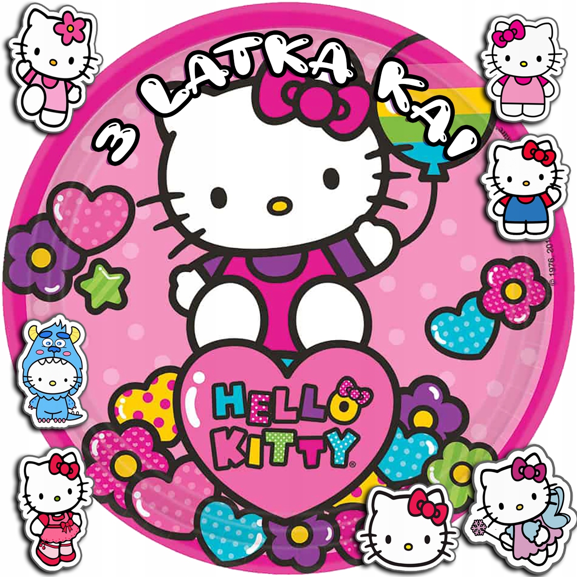Oplata tort, Hello Kitty, personalizata, 30 cm, set cu 7 figurine