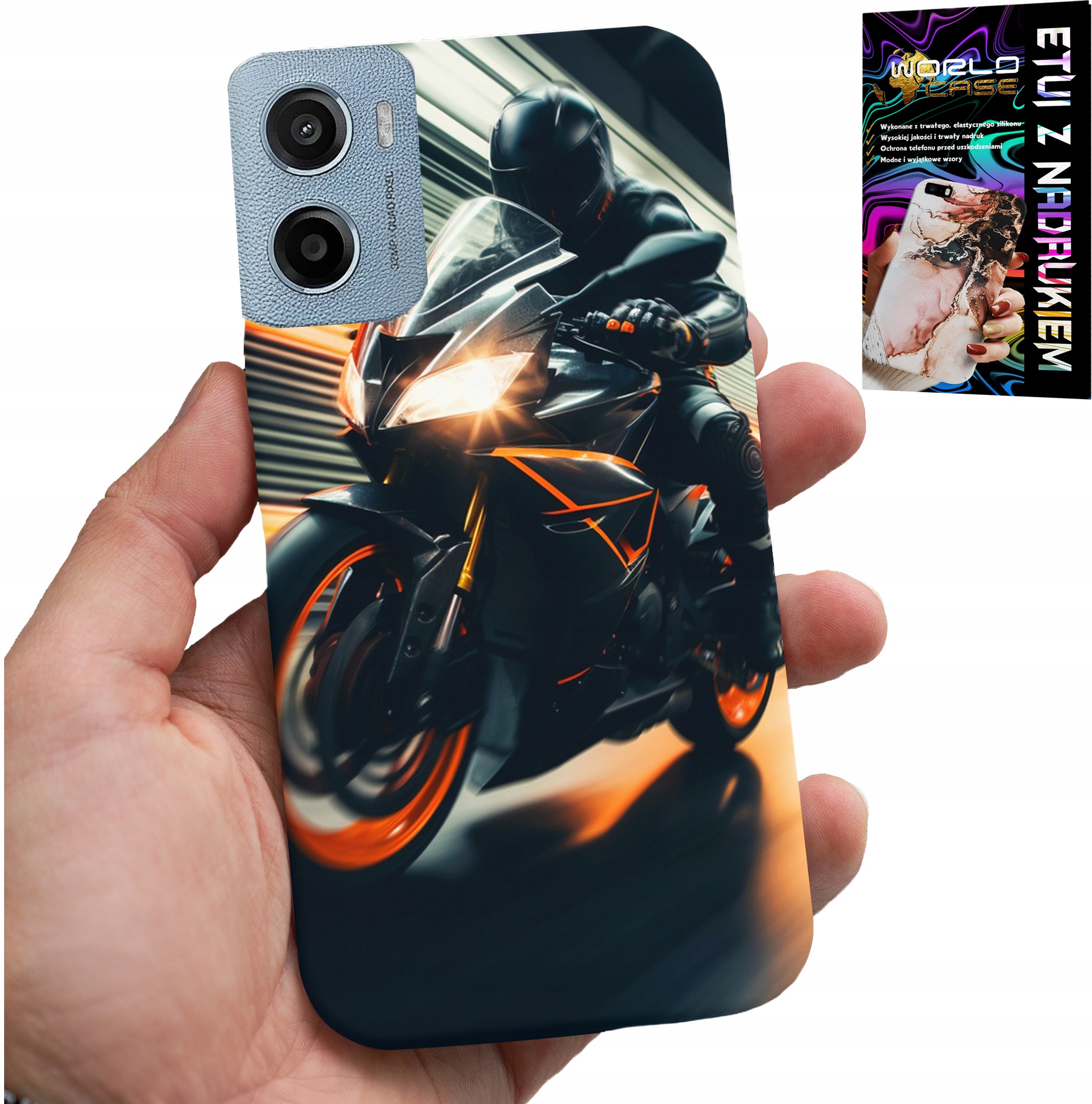 ETUI DO MOTOROLA E15 / G05 - MOTOCYKLISTA MOTOR FAN MOTOCYKL + FOLIA