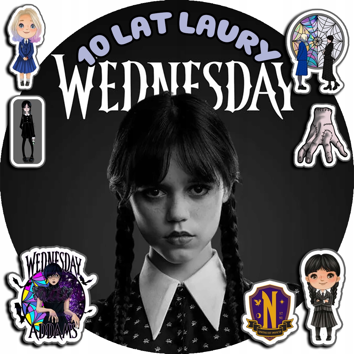 OPŁATEK NA TORT 30CM - WEDNESDAY ADDAMS + IMIĘ + GRATIS! 24CM 26CM