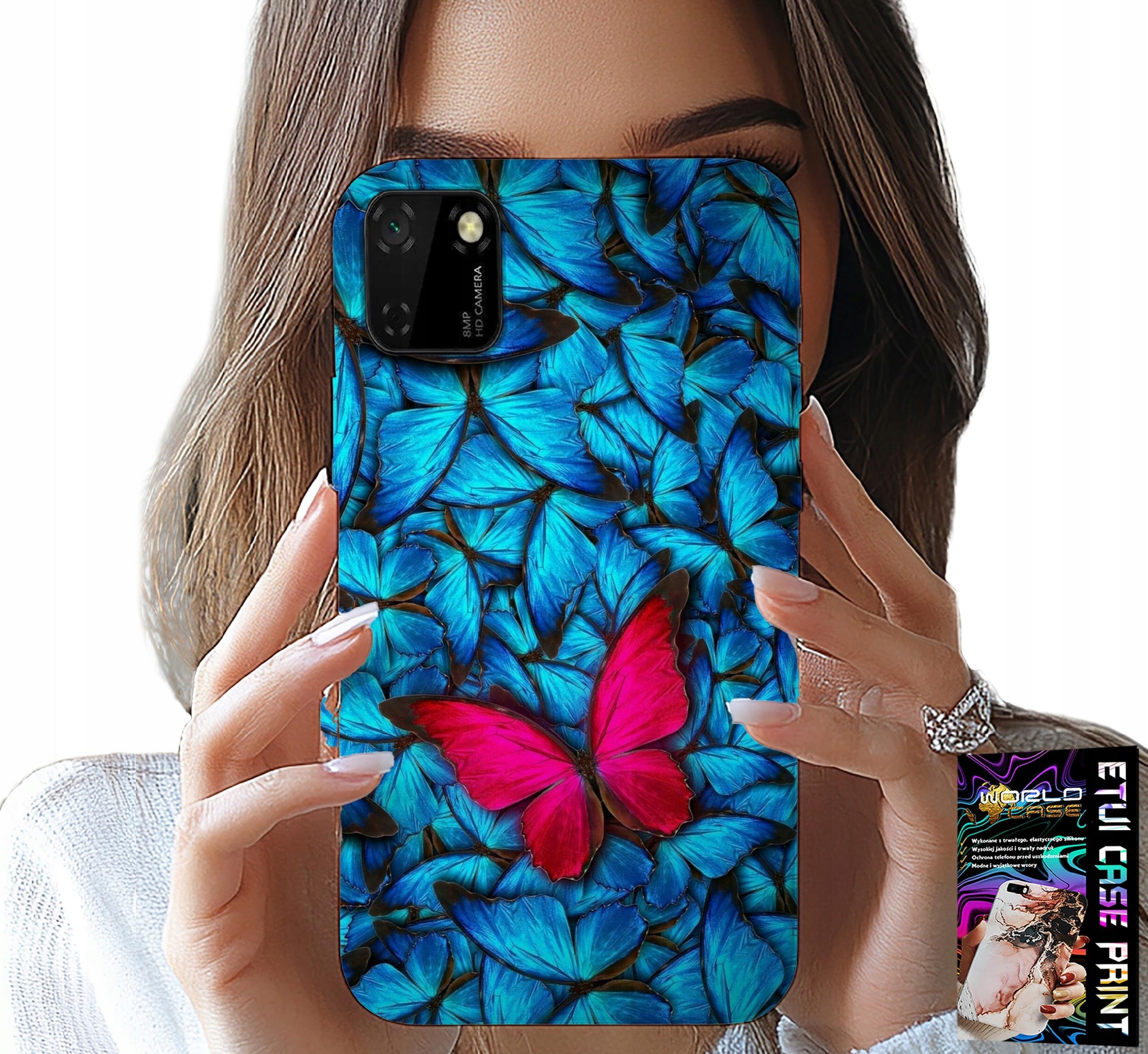 ETUI DO HUAWEI Y5P - NIEBIESKIE MOTYLKI, MOTYL, KOBIECE WZORY