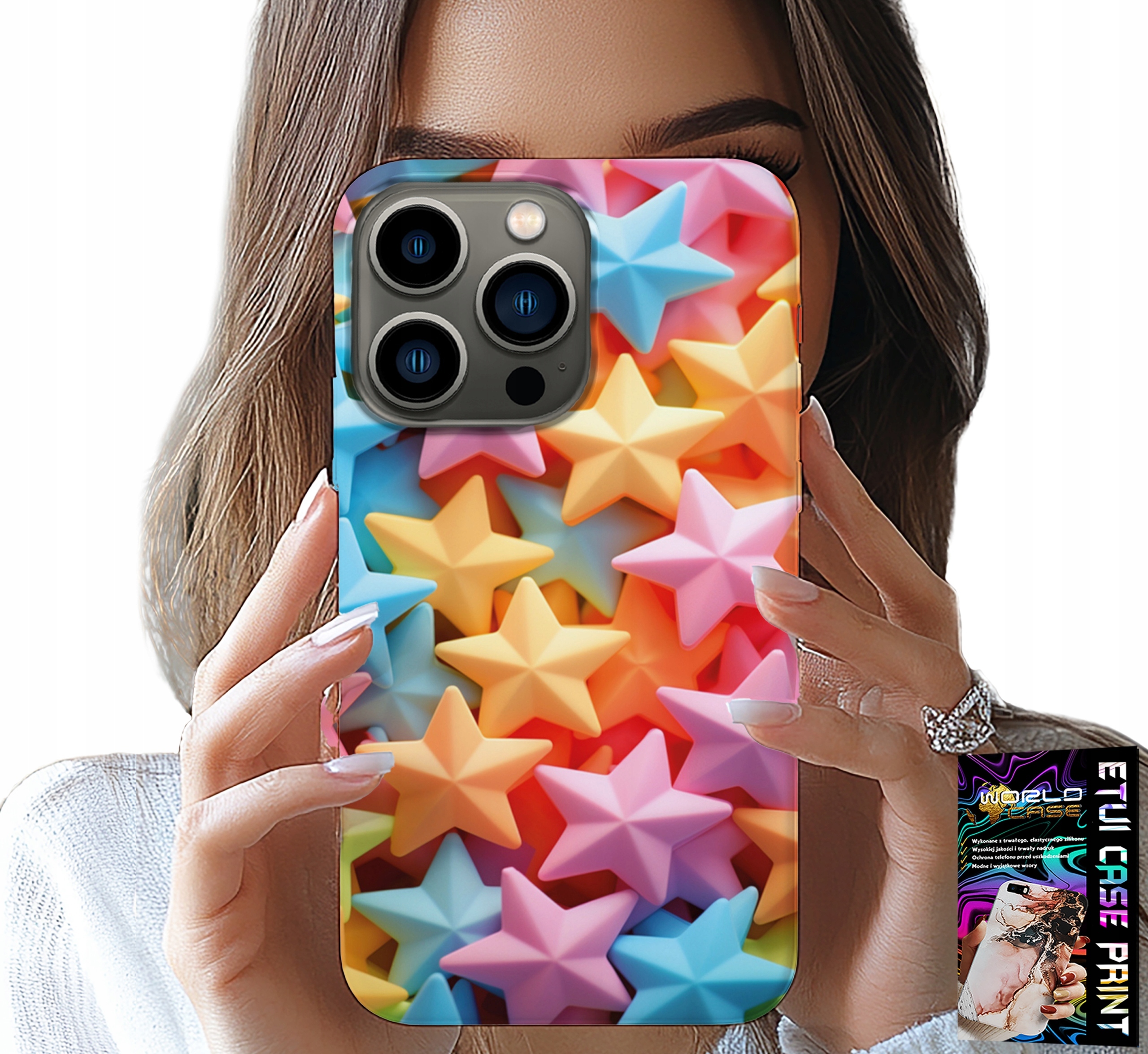 ETUI DO IPHONE 16 PRO MAX - KOLOROWE GWIAZDKI GWIAZDA FUTERAŁ +FOLIA