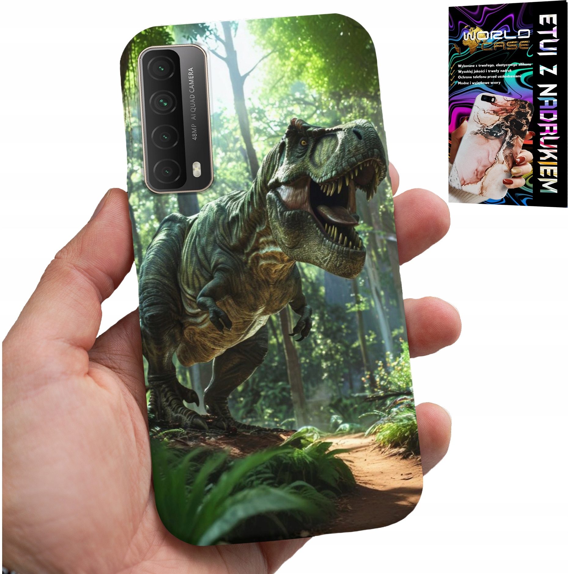 ETUI DO HUAWEI P SMART 2021 - DINO DINOZAUR TYRANOZAUR CASE + SZKŁO
