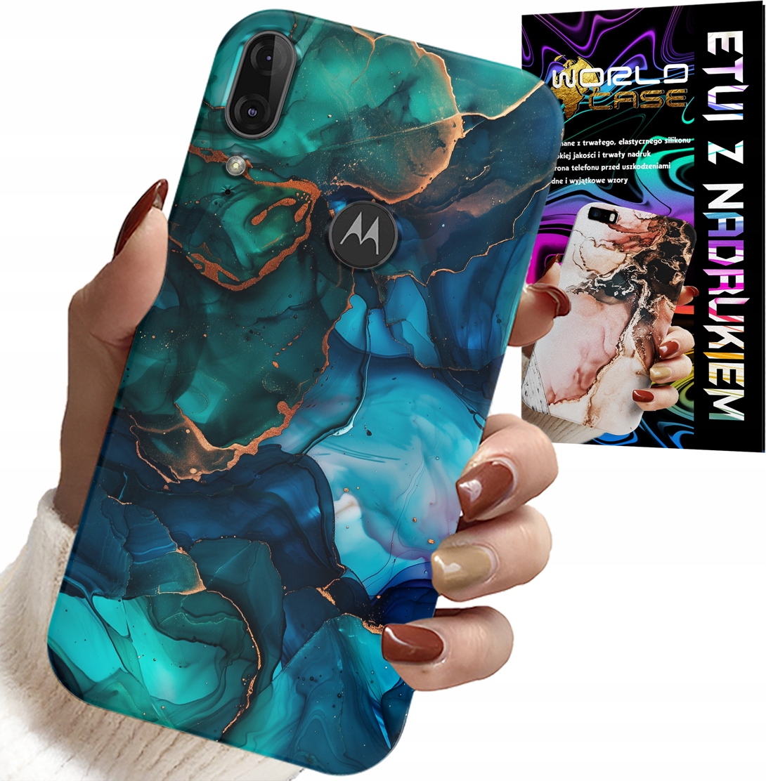 ETUI DO MOTOROLA MOTO E6 PLUS - NIEBIESKO ZIELONY MARMUREK PLECKI WZORY