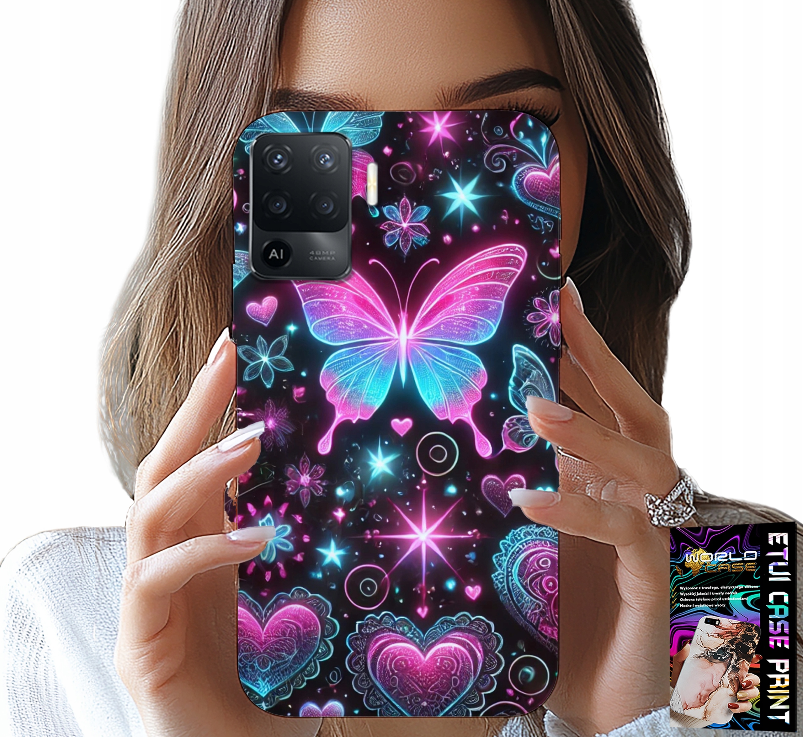 ETUI DO RENO 5 LITE / A94 4G - KOLOROWY MOTYLEK SERCE MODNE WZORY CASE