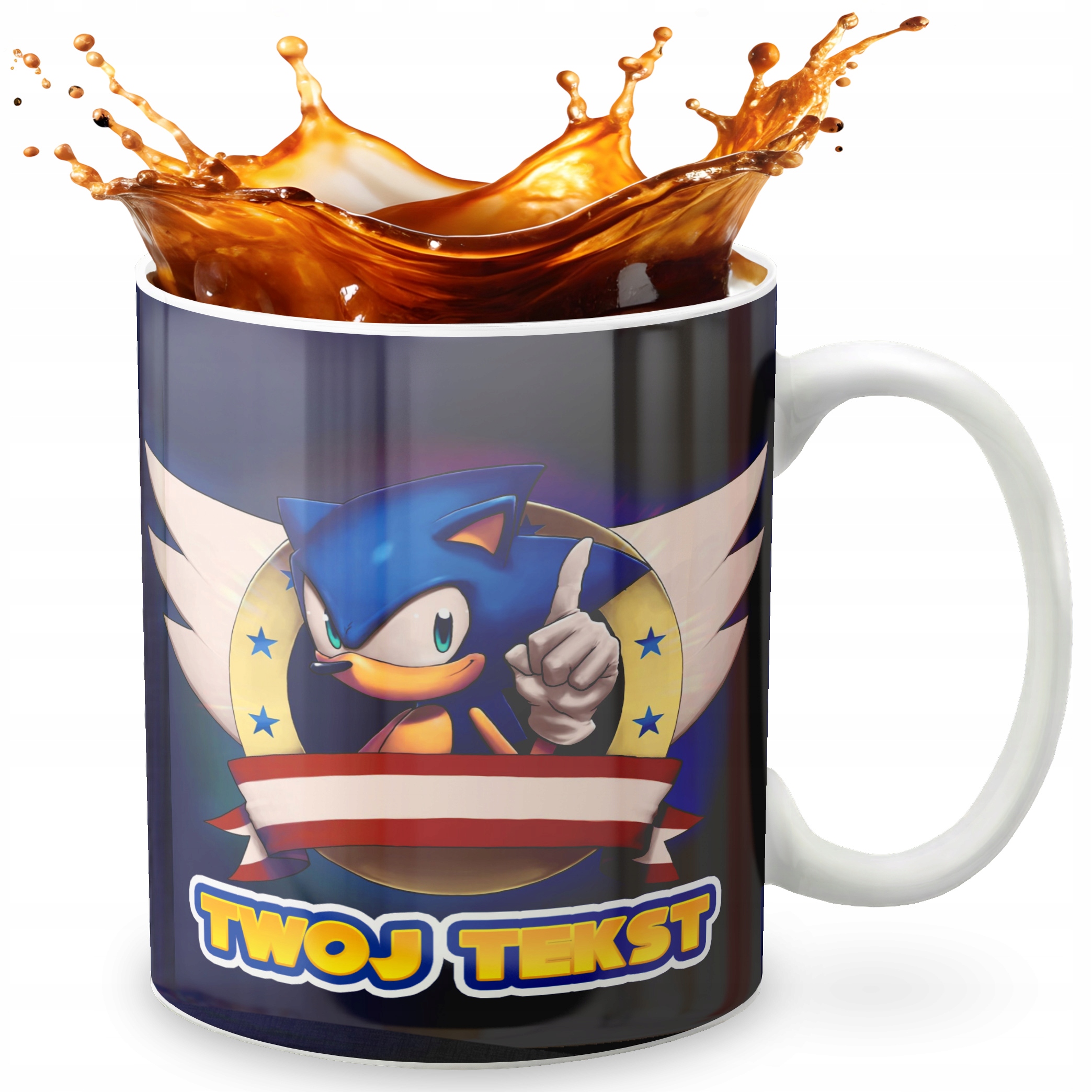 KUBEK 330ml GRAFIKA PREZENT ŚWIĘTA WZÓR - GRA SONIC + IMIĘ