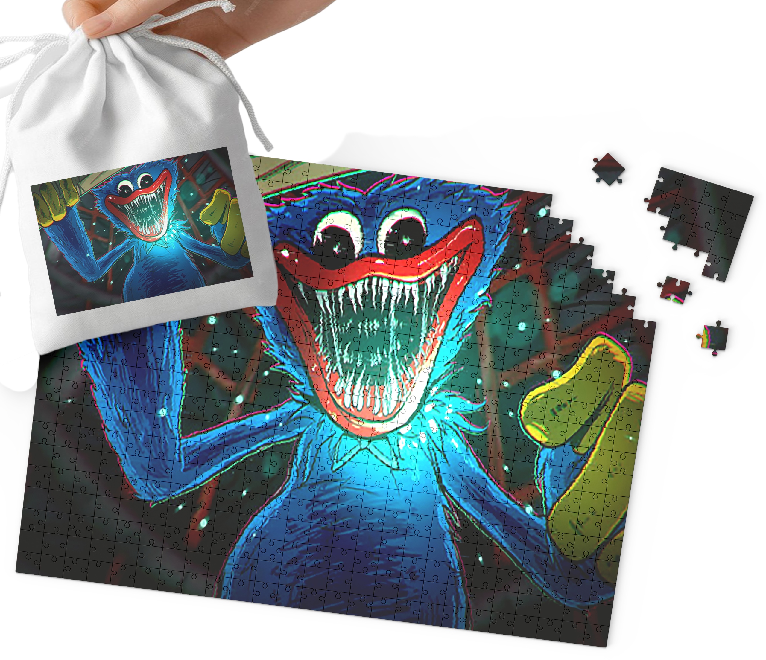 PUZZLE Huggy Wuggy WZORY Z BAJEK I GIER PREZENT DLA DZIECI 252el + WORECZEK