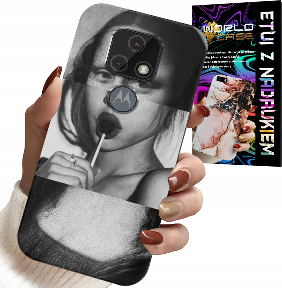 ETUI DO MOTOROLA MOTO E7 PLUS - MONA LISA Z LIZAKIEM MODNE WZORY CASE