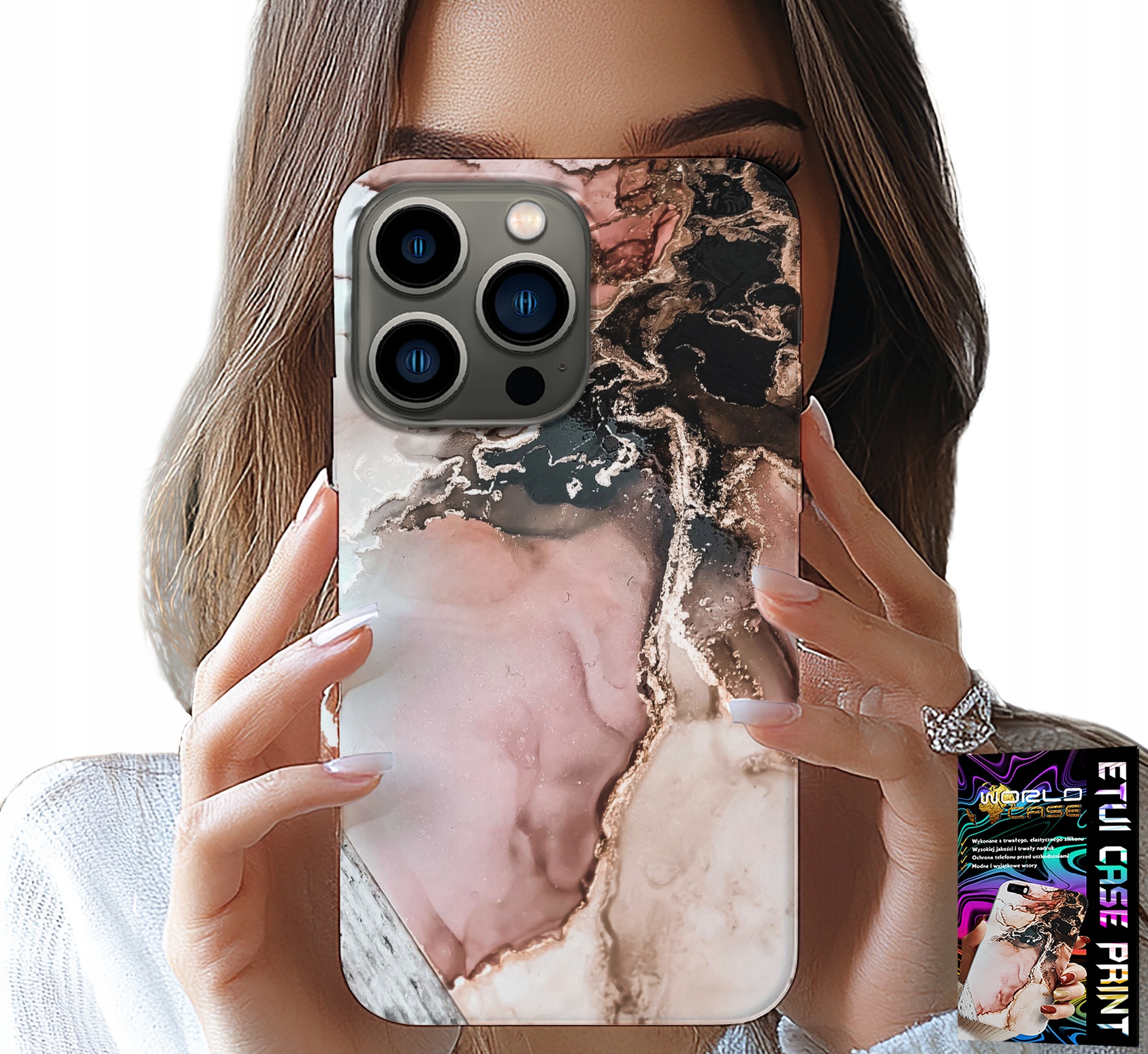 ETUI DO IPHONE 14 PRO MAX - ELEGANCKI MARMUREK MODNE WZORY + SZKŁO