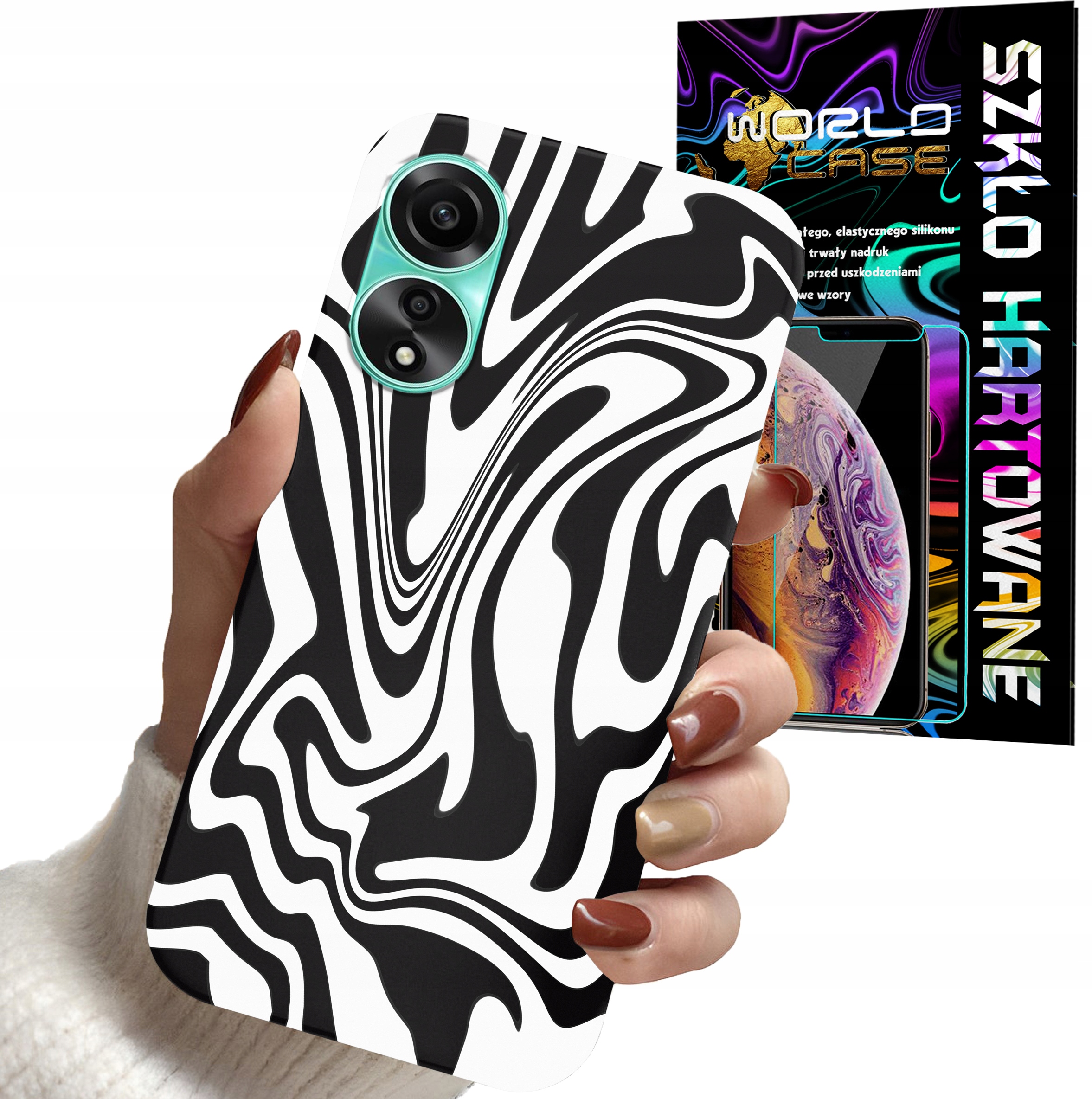 ETUI DO OPPO A78 4G - ABSTRAKCJA ZEBRA MODNE WZORY DLA KOBIET + SZKŁO