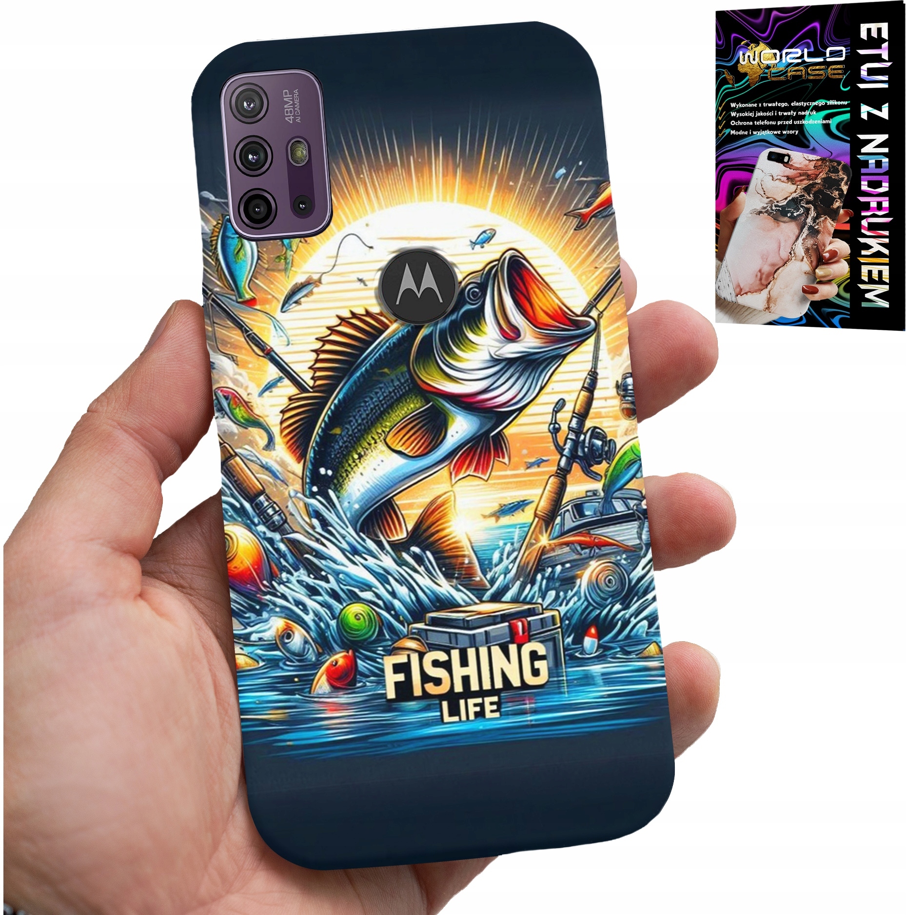 ETUI DO MOTOROLA MOTO G10 POWER - WZORY DLA WĘDKARZA, RYBY, DORSZ, ŁOSOŚ