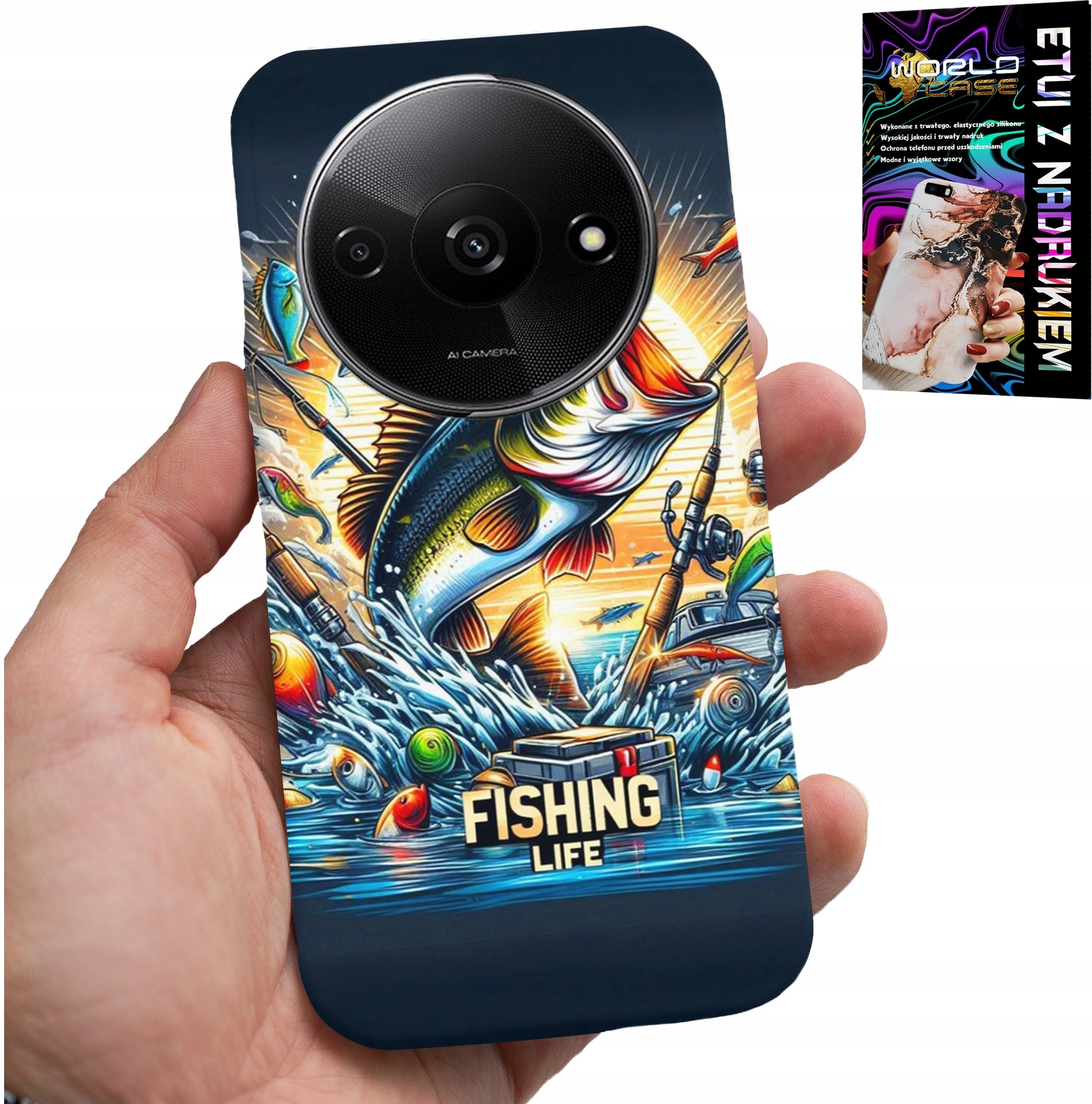 ETUI DO XIAOMI REDMI A3 - WZORY DLA WĘDKARZA, RYBY, DORSZ, ŁOSOŚ