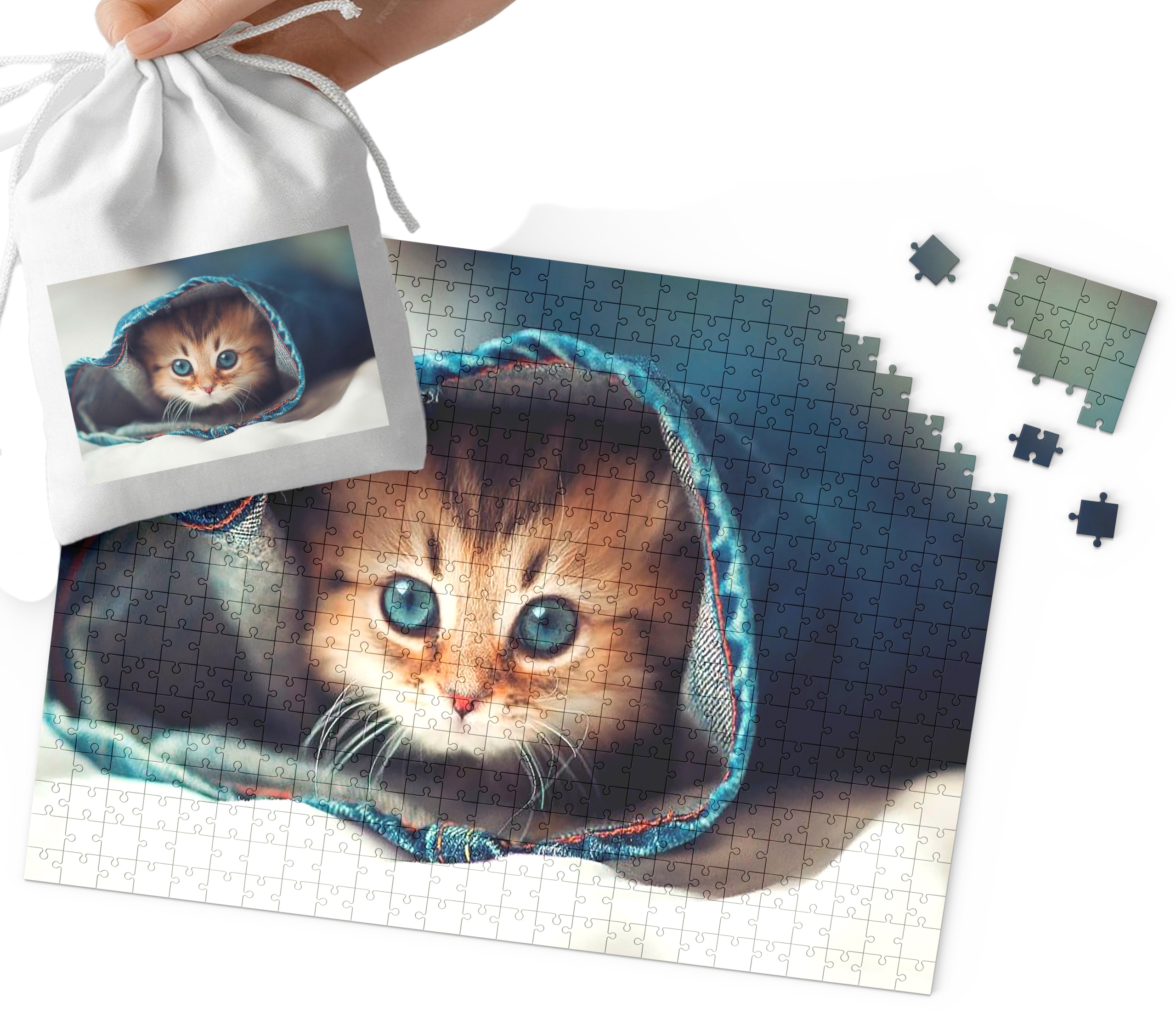 PUZZLE TRADYCYJNE - SŁODKI KOTEK KOT MEGA WZORY PREZENT 120el + WORECZEK