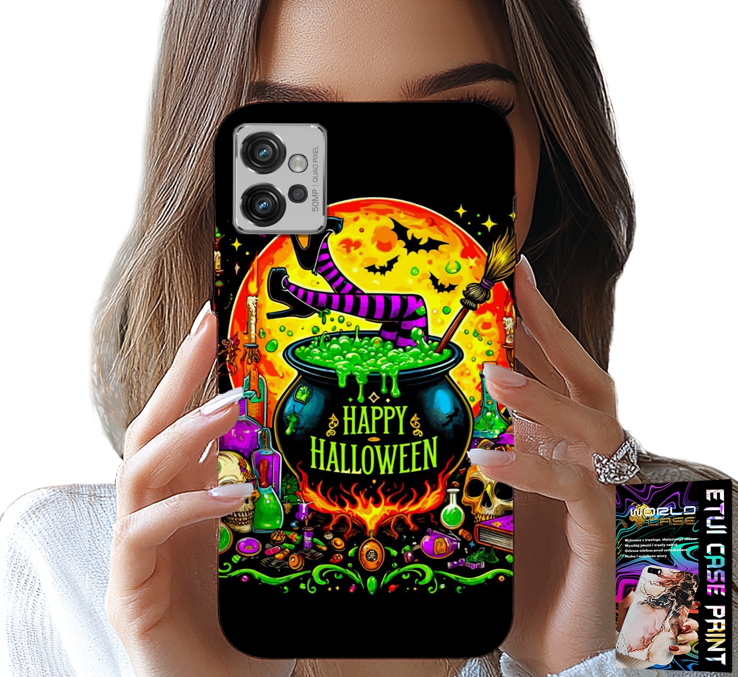 ETUI DO MOTOROLA G32 - WIEDŹMA KOCIOŁEK RÓŻDŻKA HALLOWEEN FOLIA